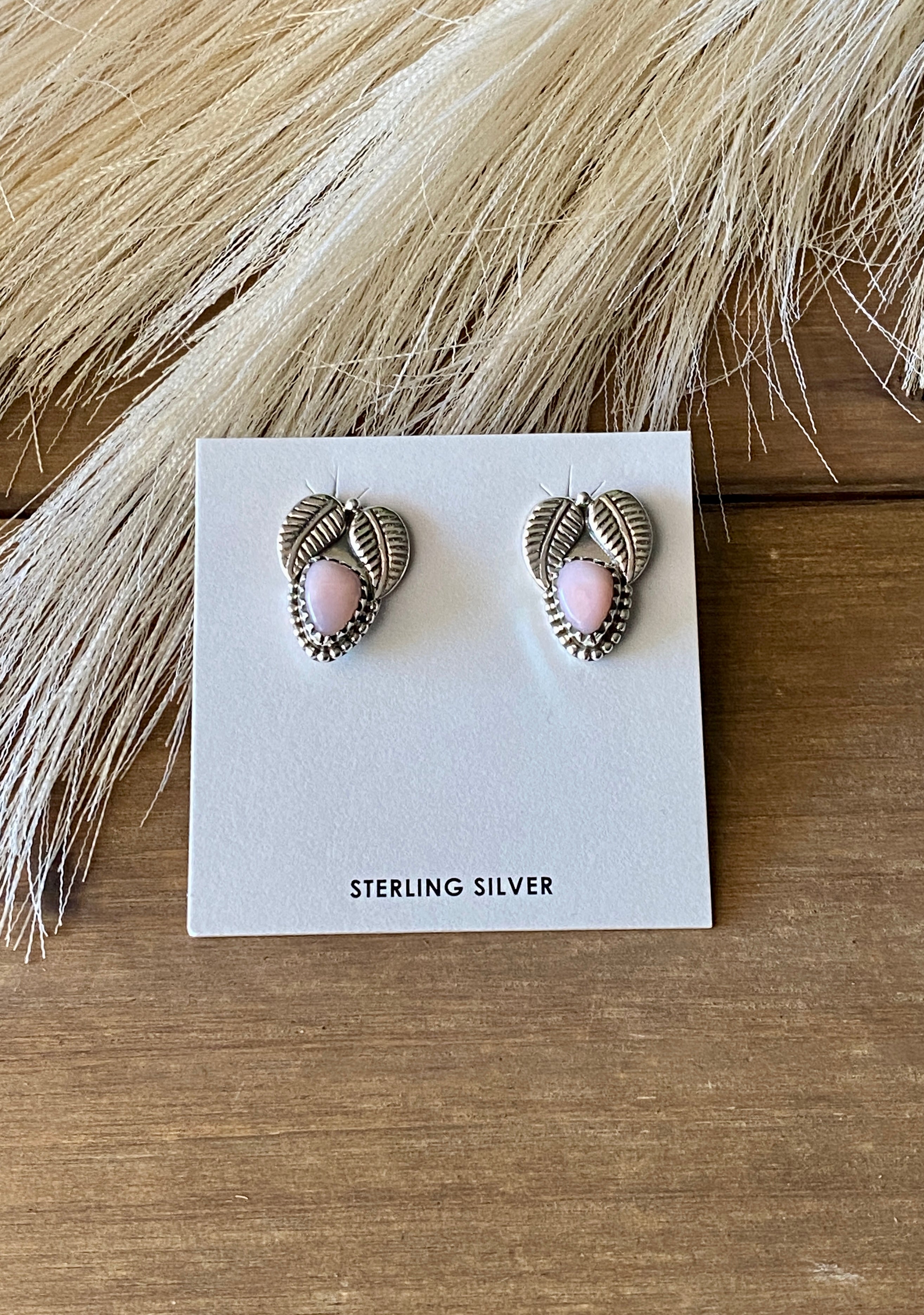 Southwest Handmade Pink Opal & Sterling Silver Post Earrings