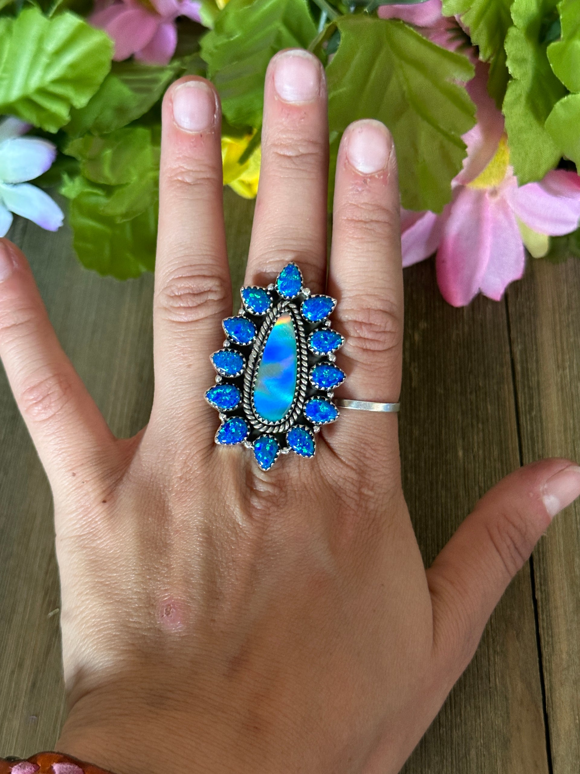 Southwest Handmade Multi Stone & Sterling Silver Adjustable Ring