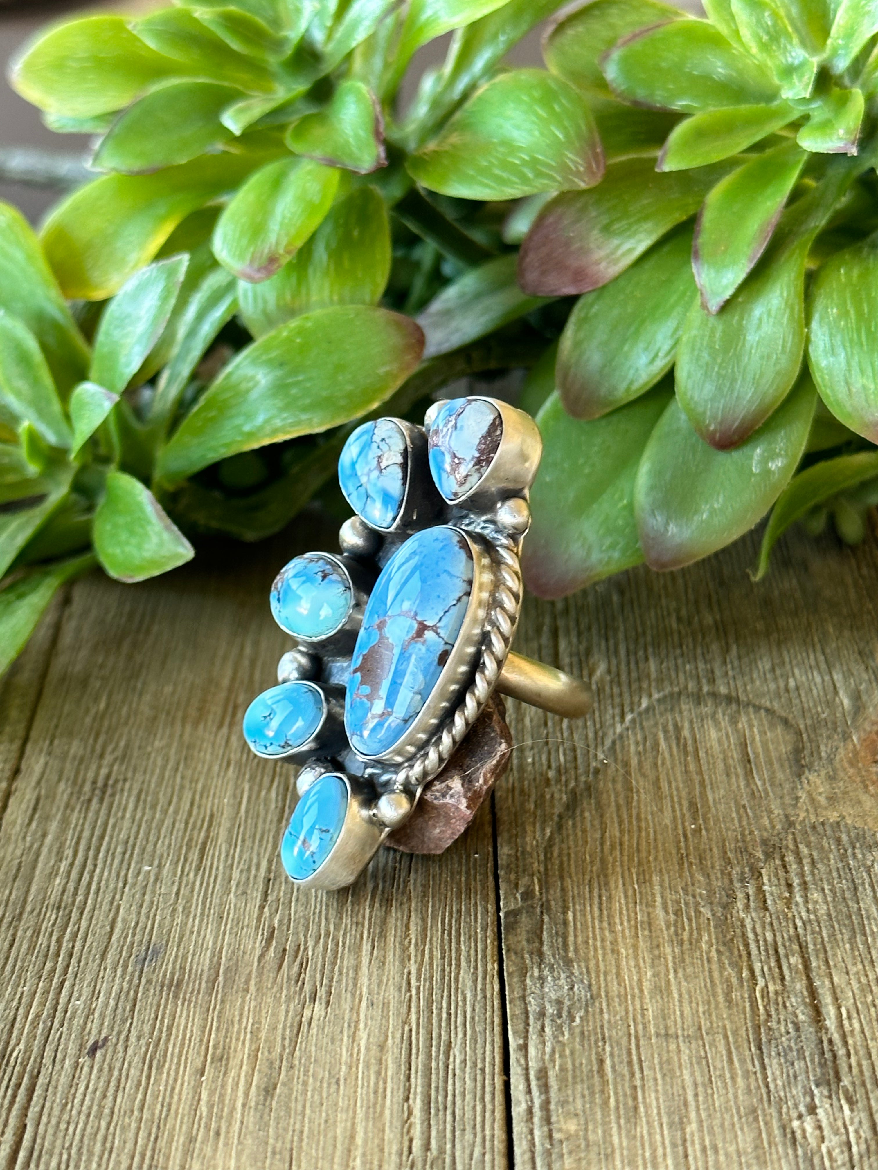 Augustine Largo Golden Hills Turquoise & Sterling Silver Half Cluster Adjustable Ring