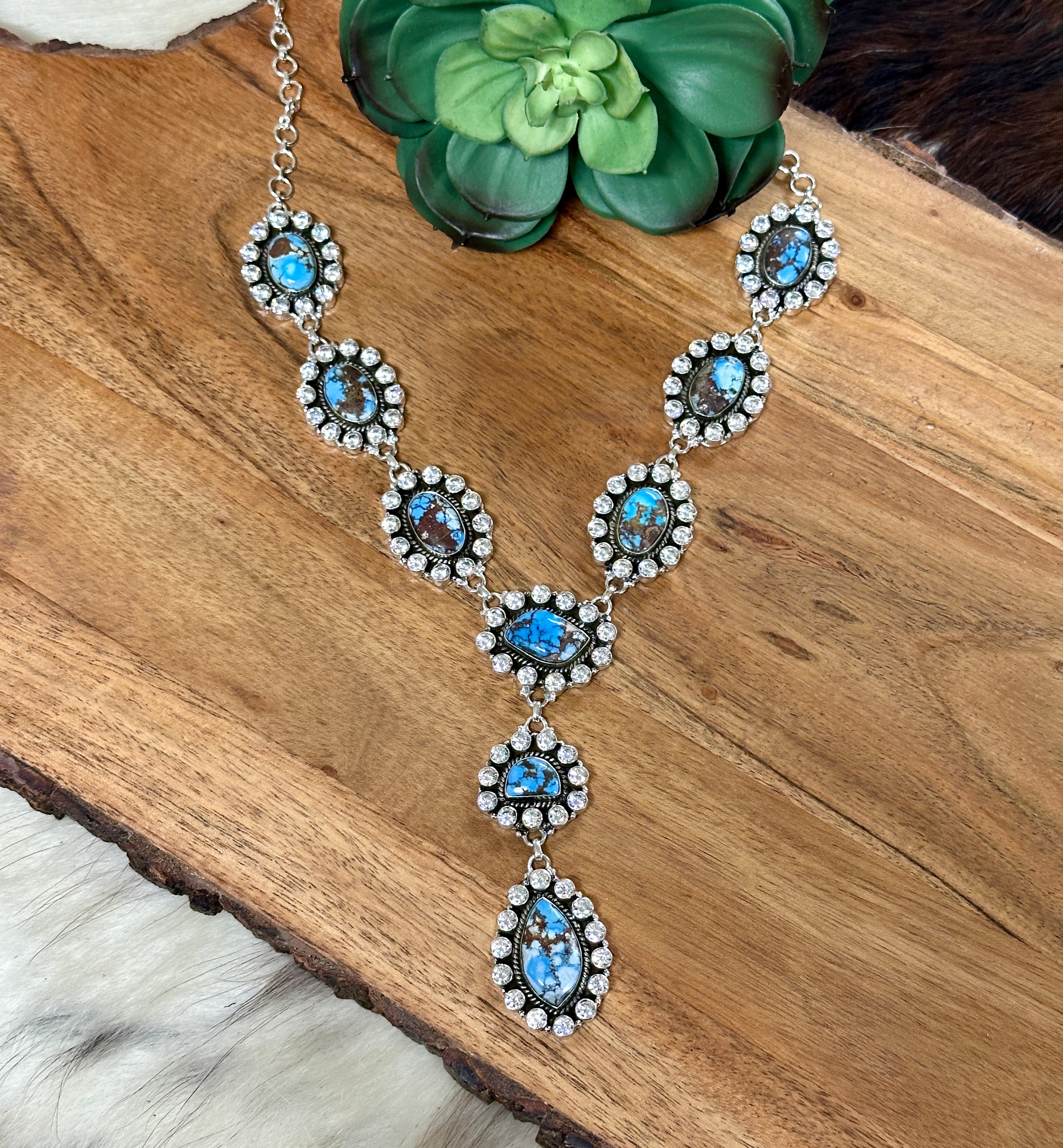 Southwest Handmade Multi Stone & Sterling Silver Cluster Necklace