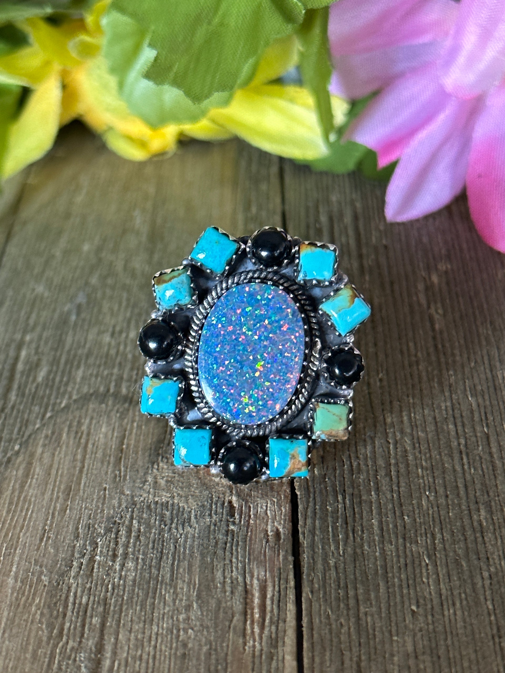 Southwest Handmade Multi Stone & Sterling Silver Adjustable Ring
