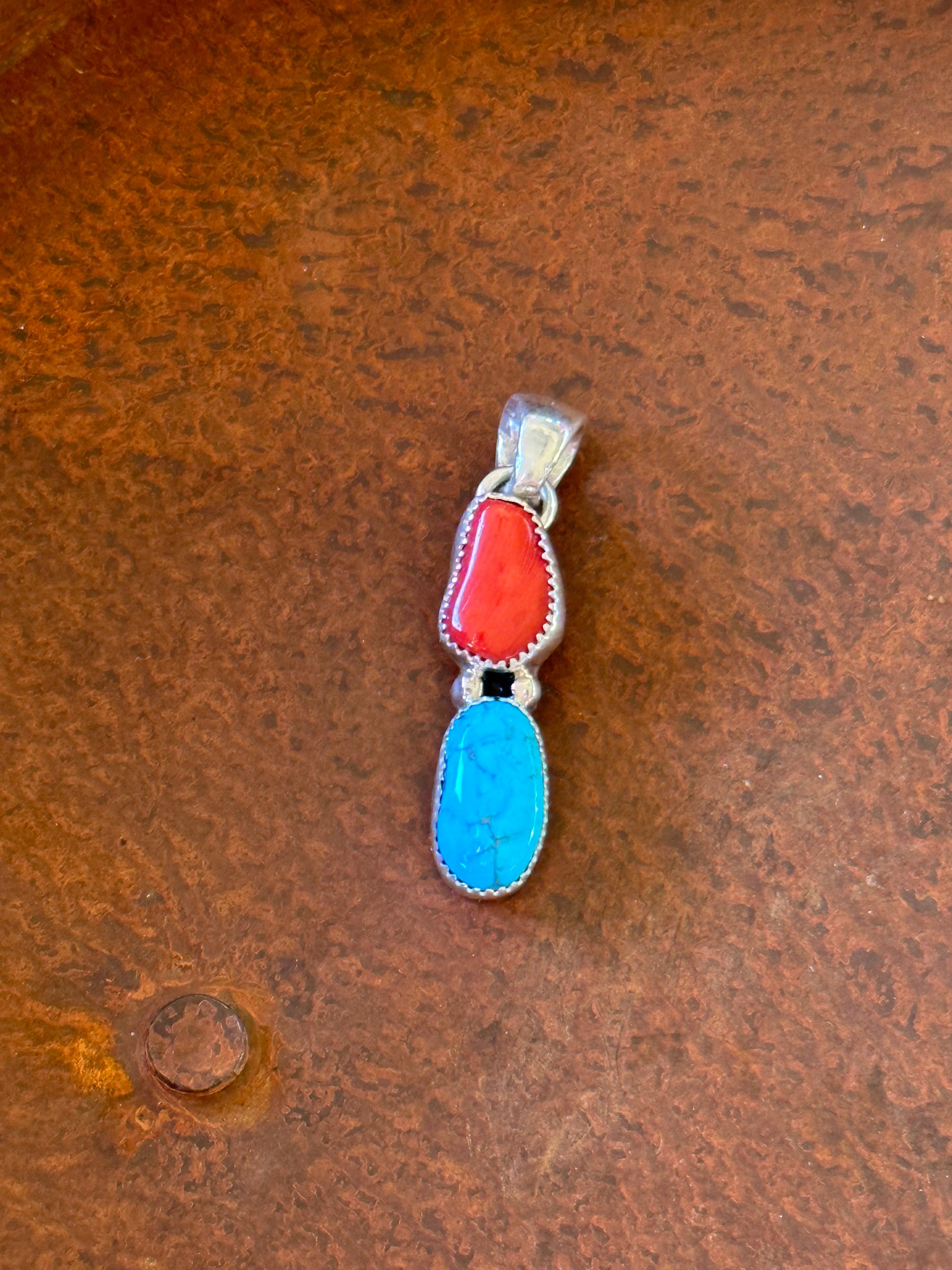 Navajo Made Multi Stone & Sterling Silver Pendant