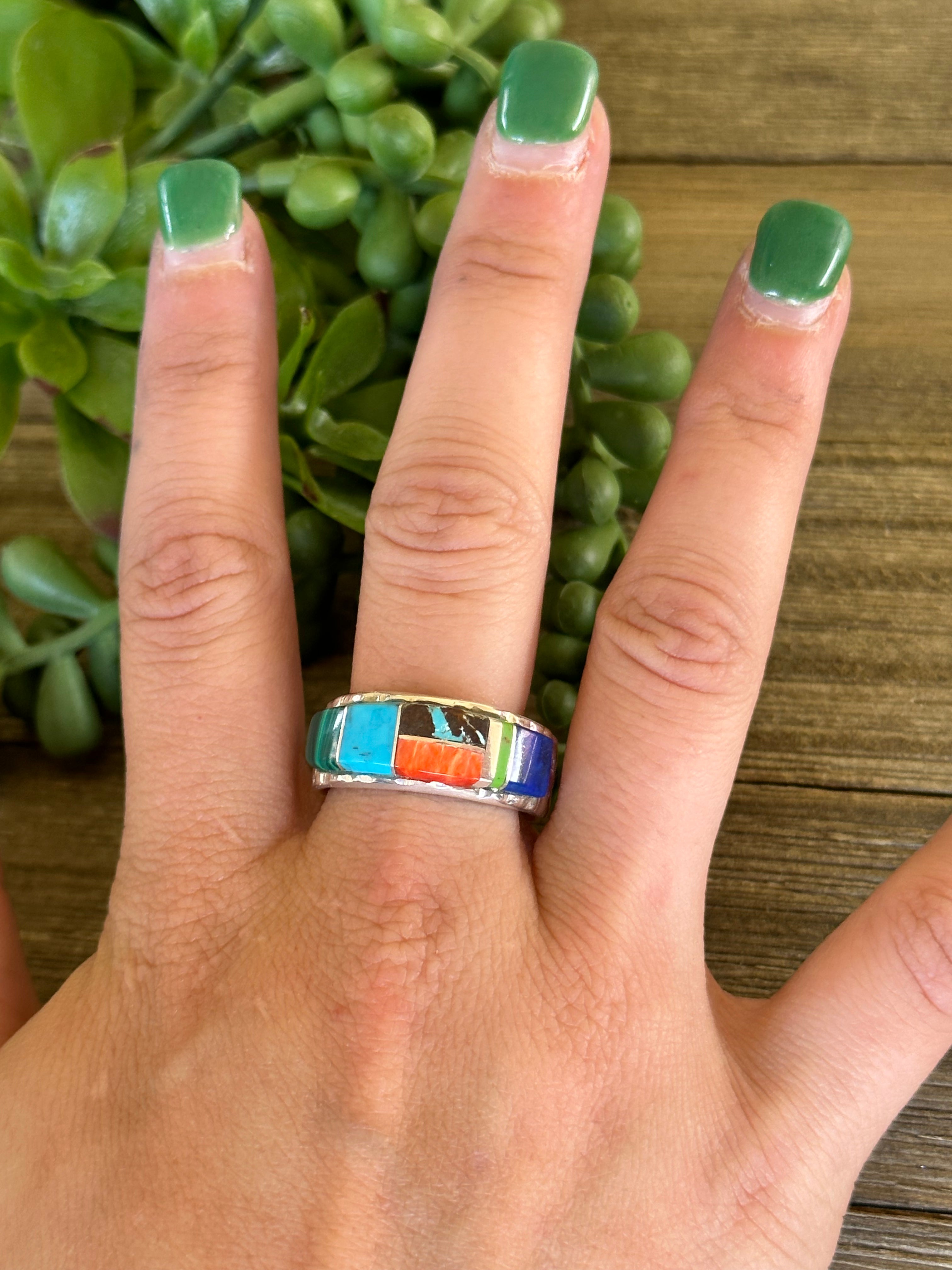 Navajo Made Multi Stone Ring & Sterling Silver Ring Size 10.5