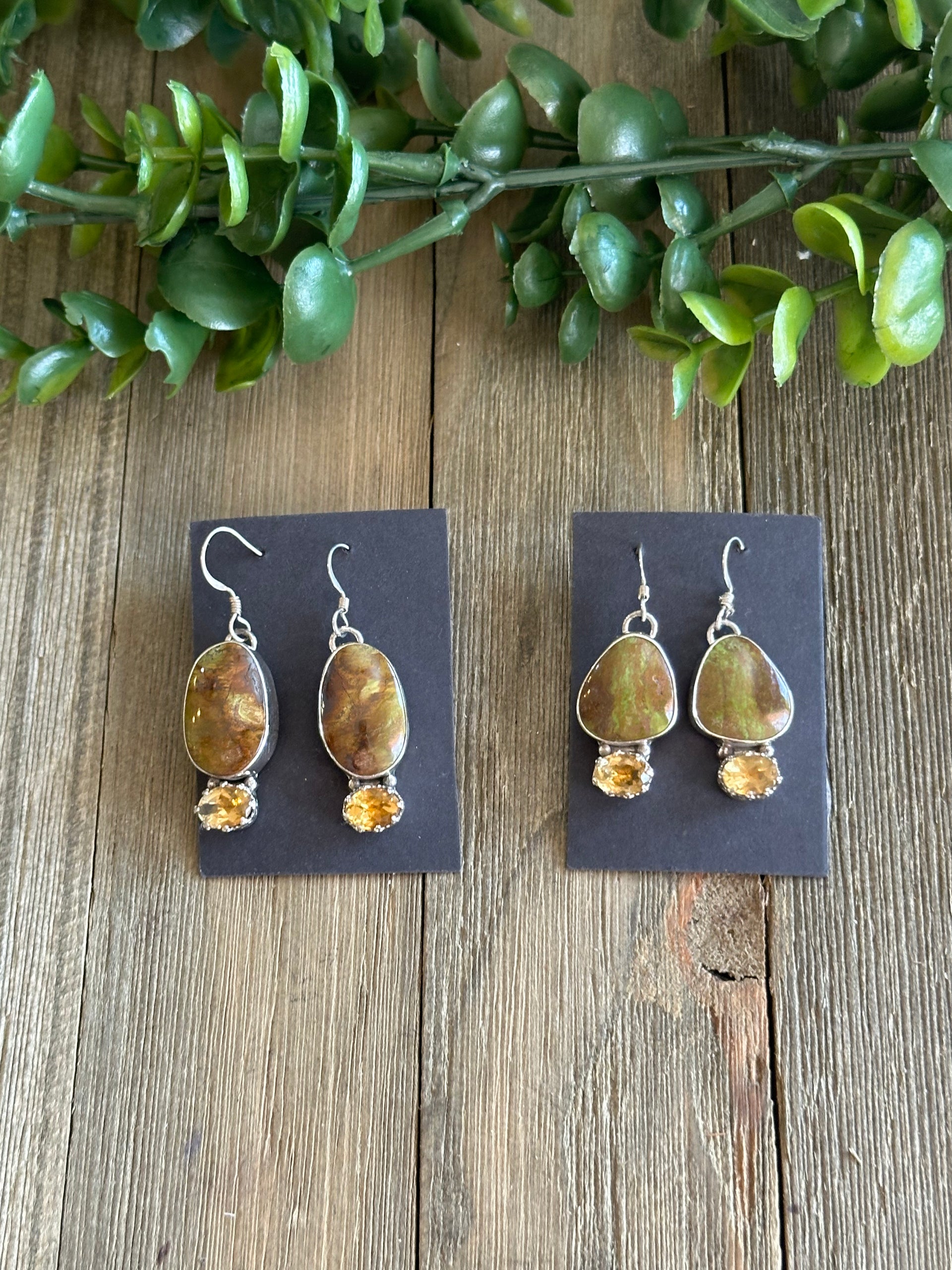 Navajo Made Multi Stone & Sterling Silver Dangle Earrings