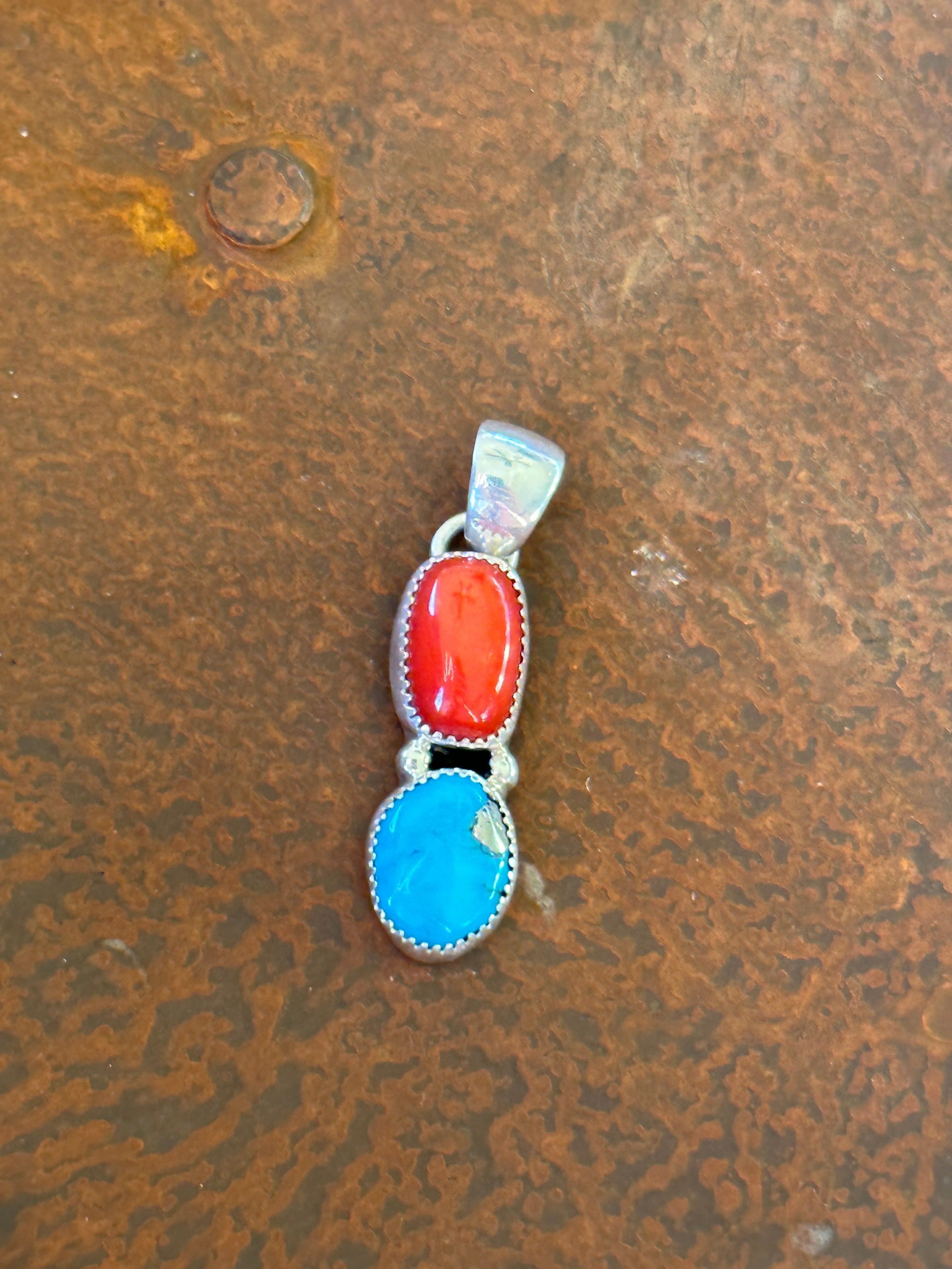 Navajo Made Multi Stone & Sterling Silver Pendant