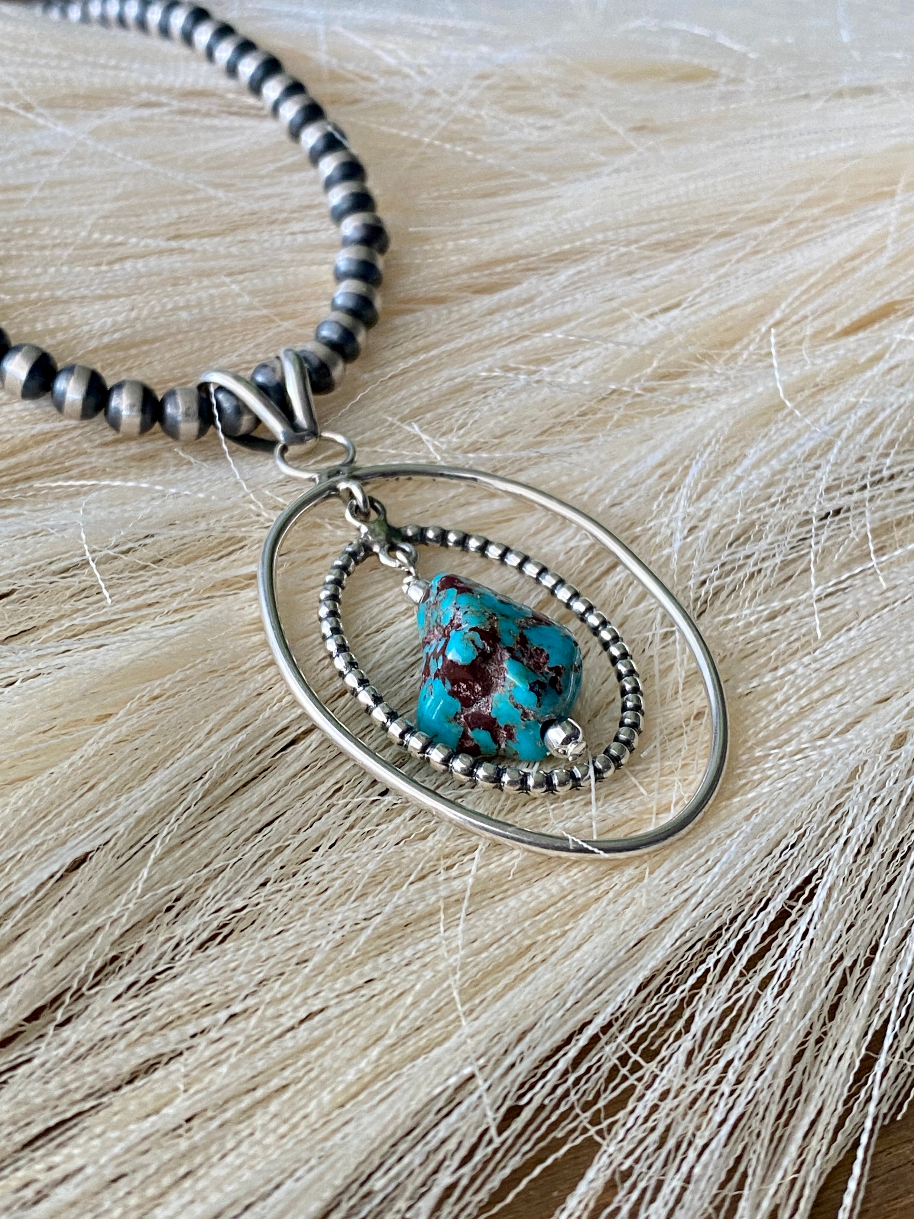 Navajo Made Kingman Turquoise & Sterling Silver Pendant