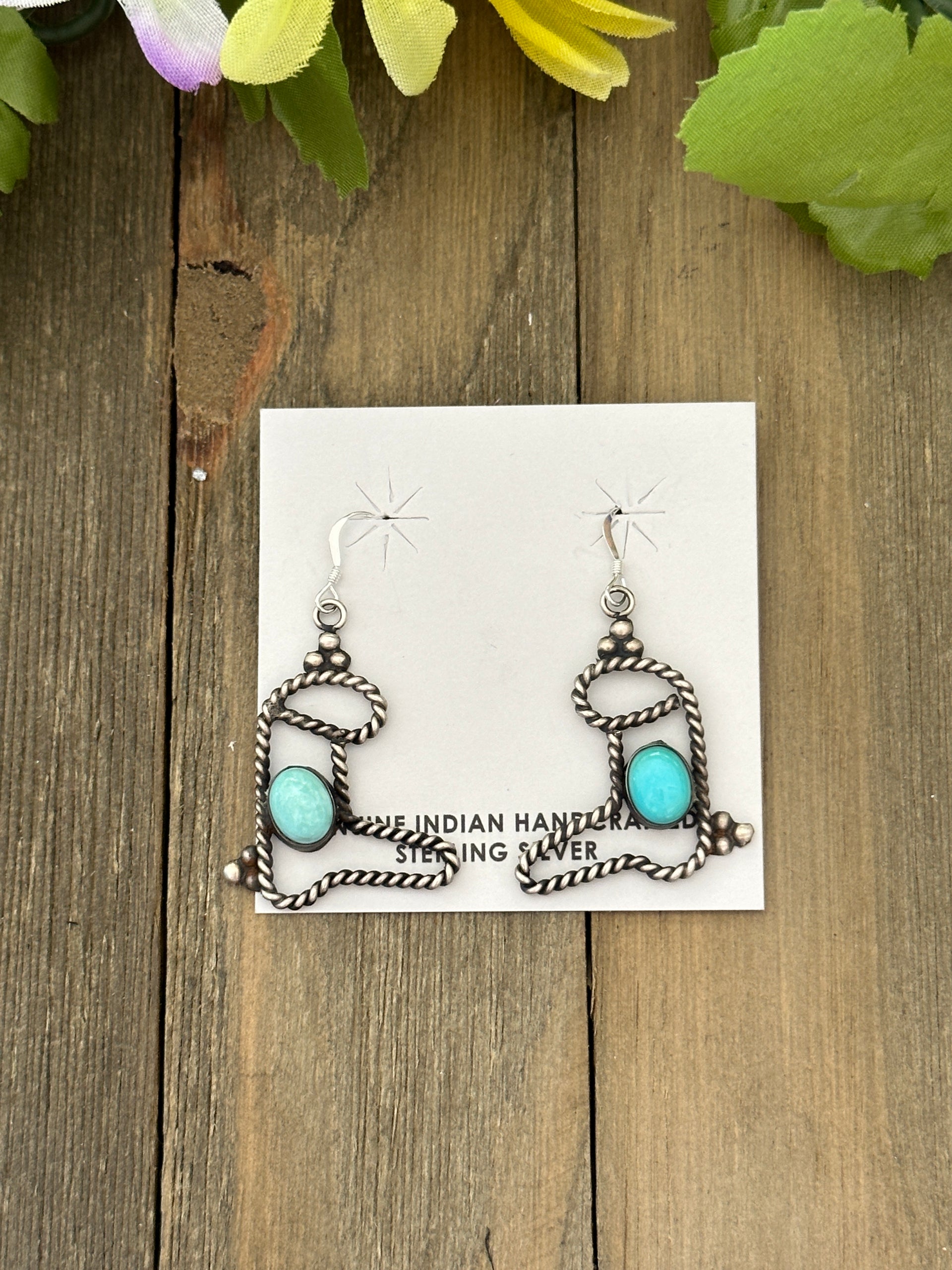 Navajo Made Kingman Turquoise & Sterling Silver Dangle Cowboy Boot