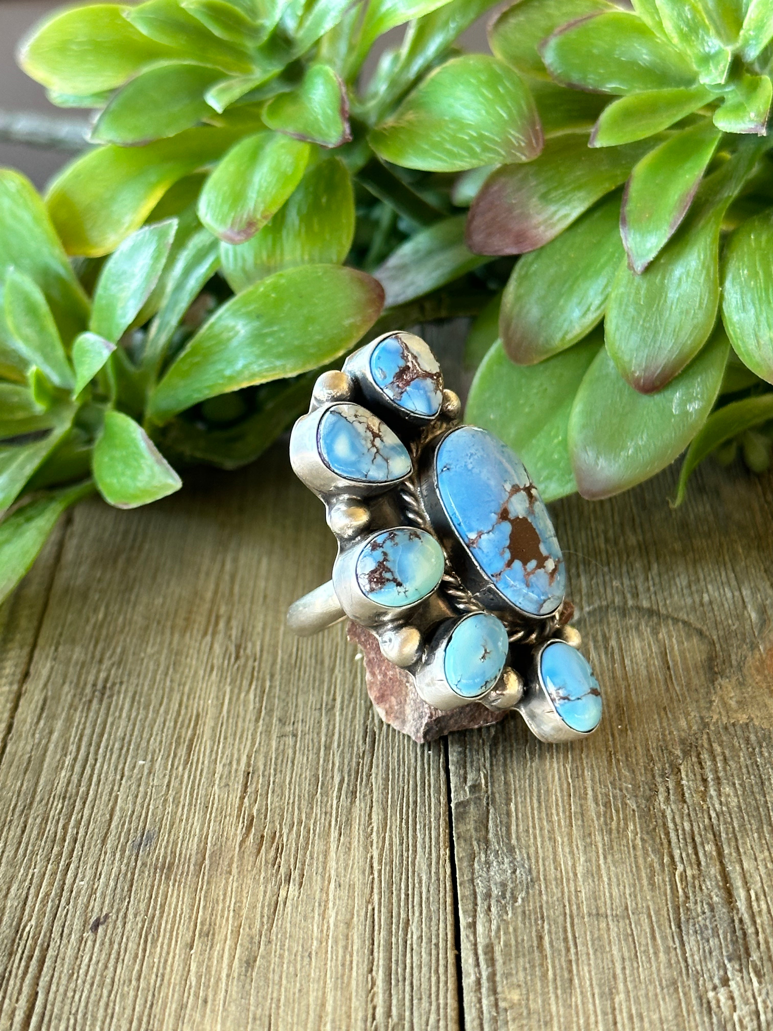 Augustine Largo Golden Hills Turquoise & Sterling Silver Half Cluster Adjustable Ring