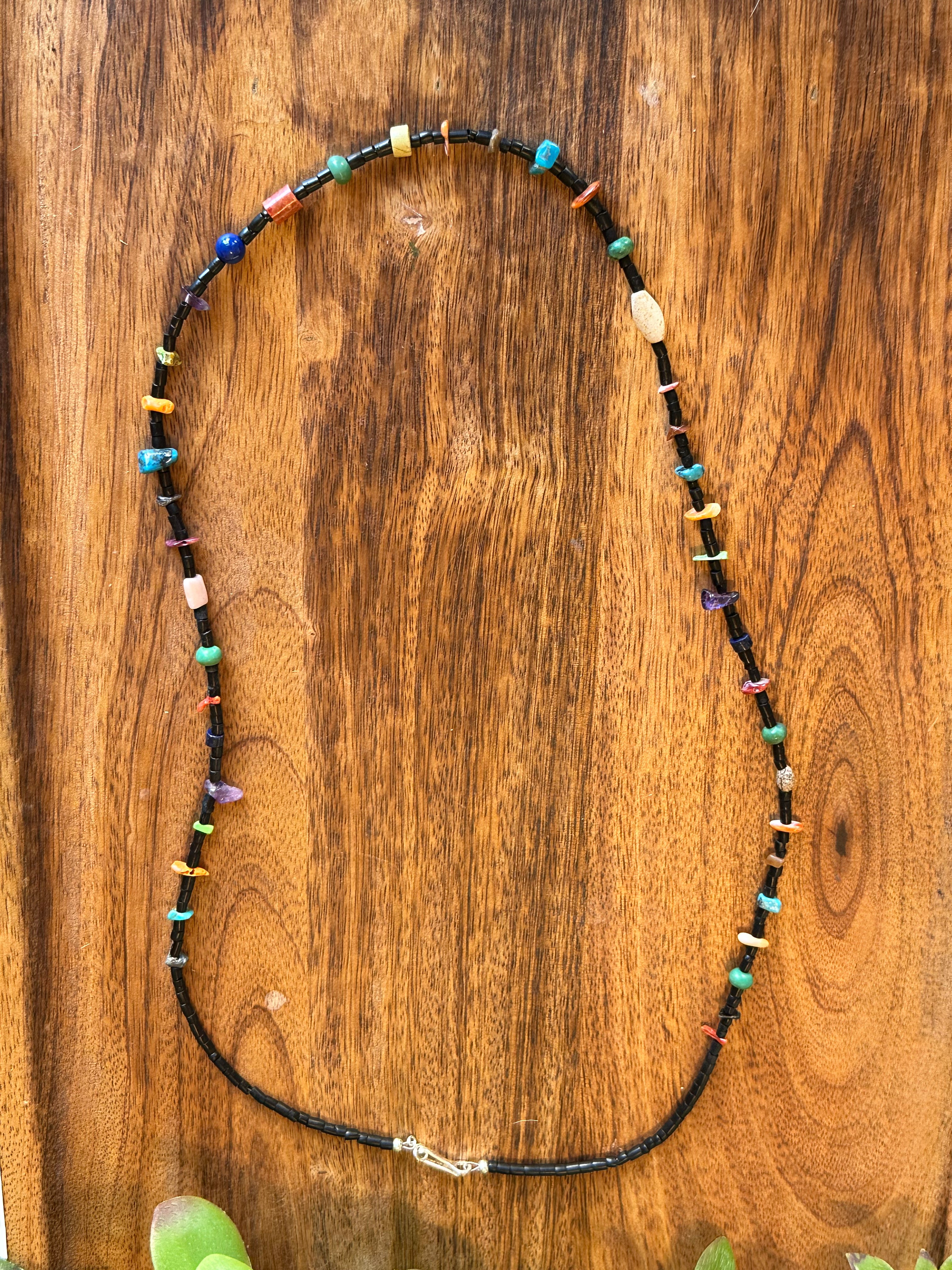 Navajo Strung Multi Stone & Sterling Silver Beaded Heishi Necklace