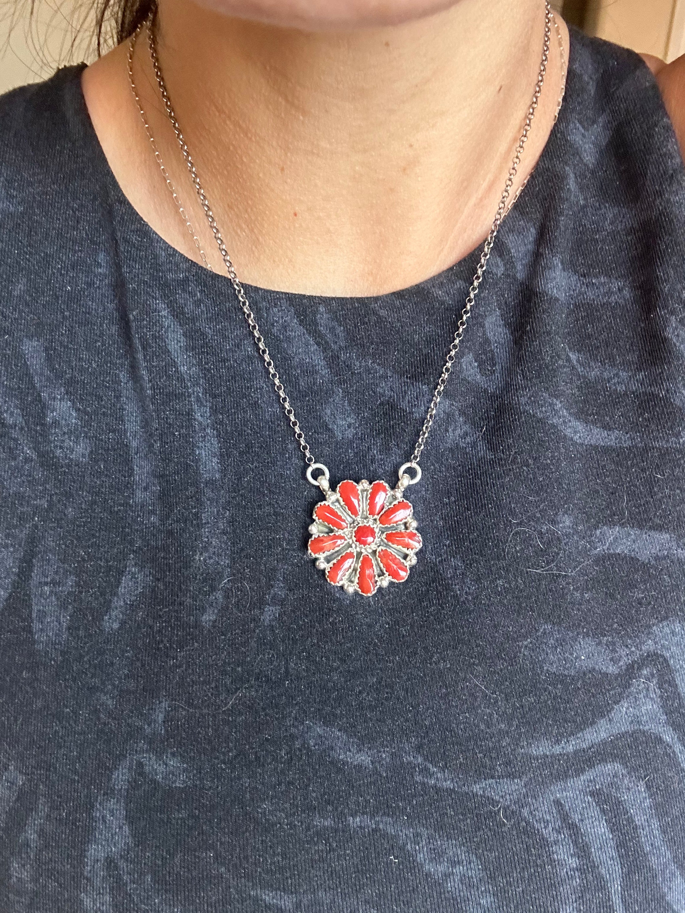 Alicia Wilson Coral & Sterling Silver Cluster Necklace