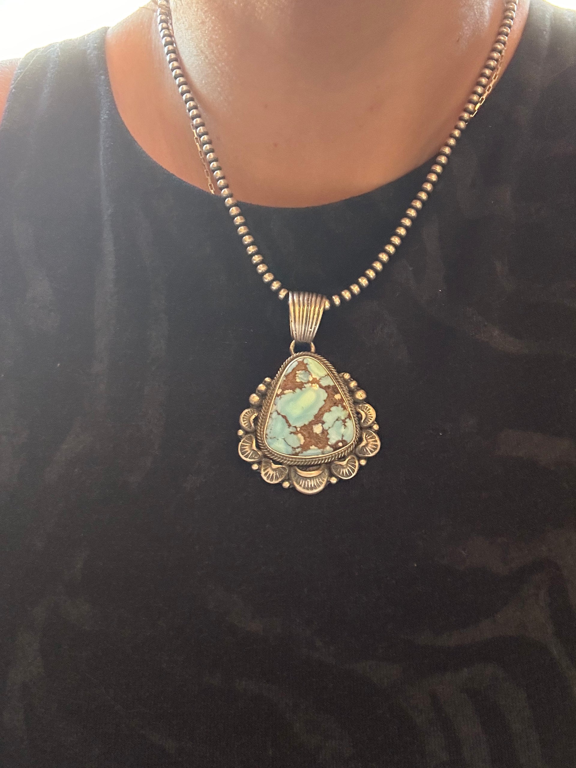 Navajo Made Golden Hills Turquoise & Sterling Silver Pendant