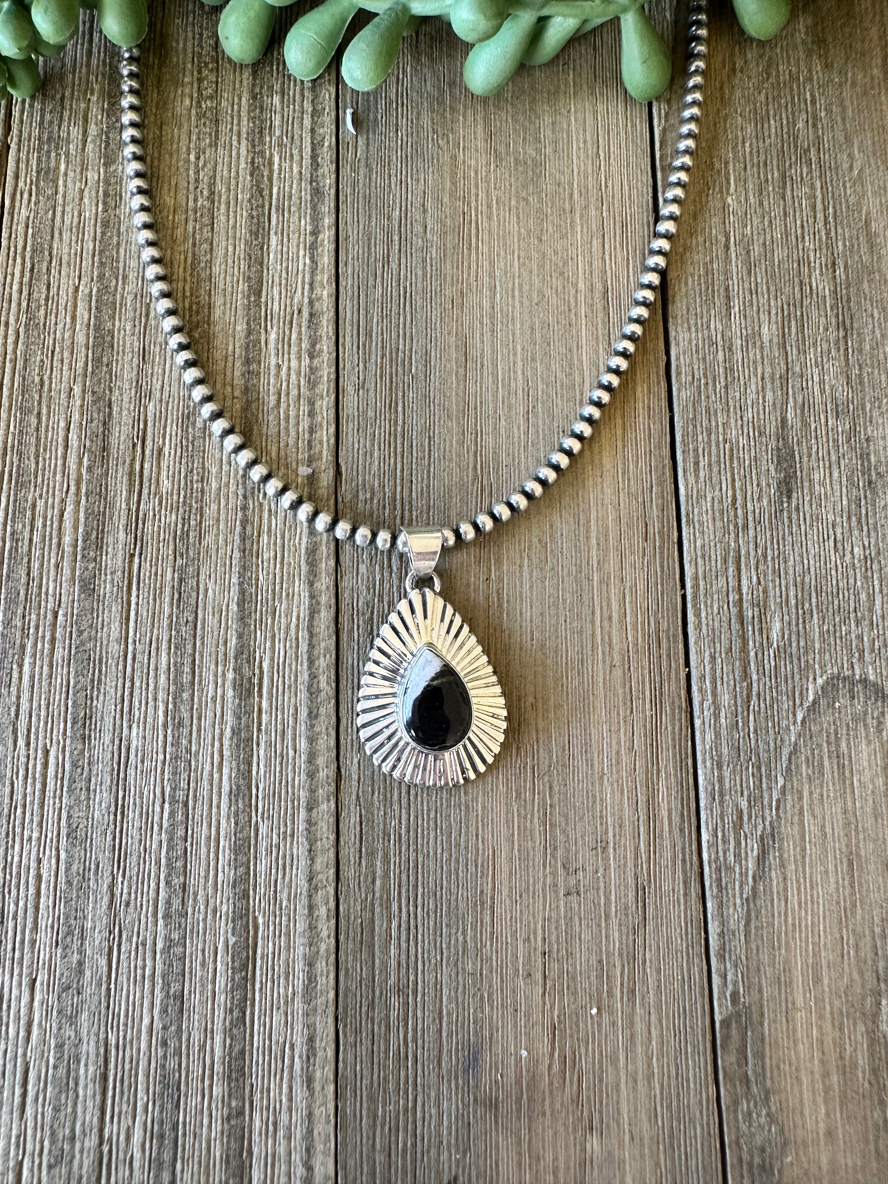 Navajo Made White  Buffalo & Sterling Silver Pendant