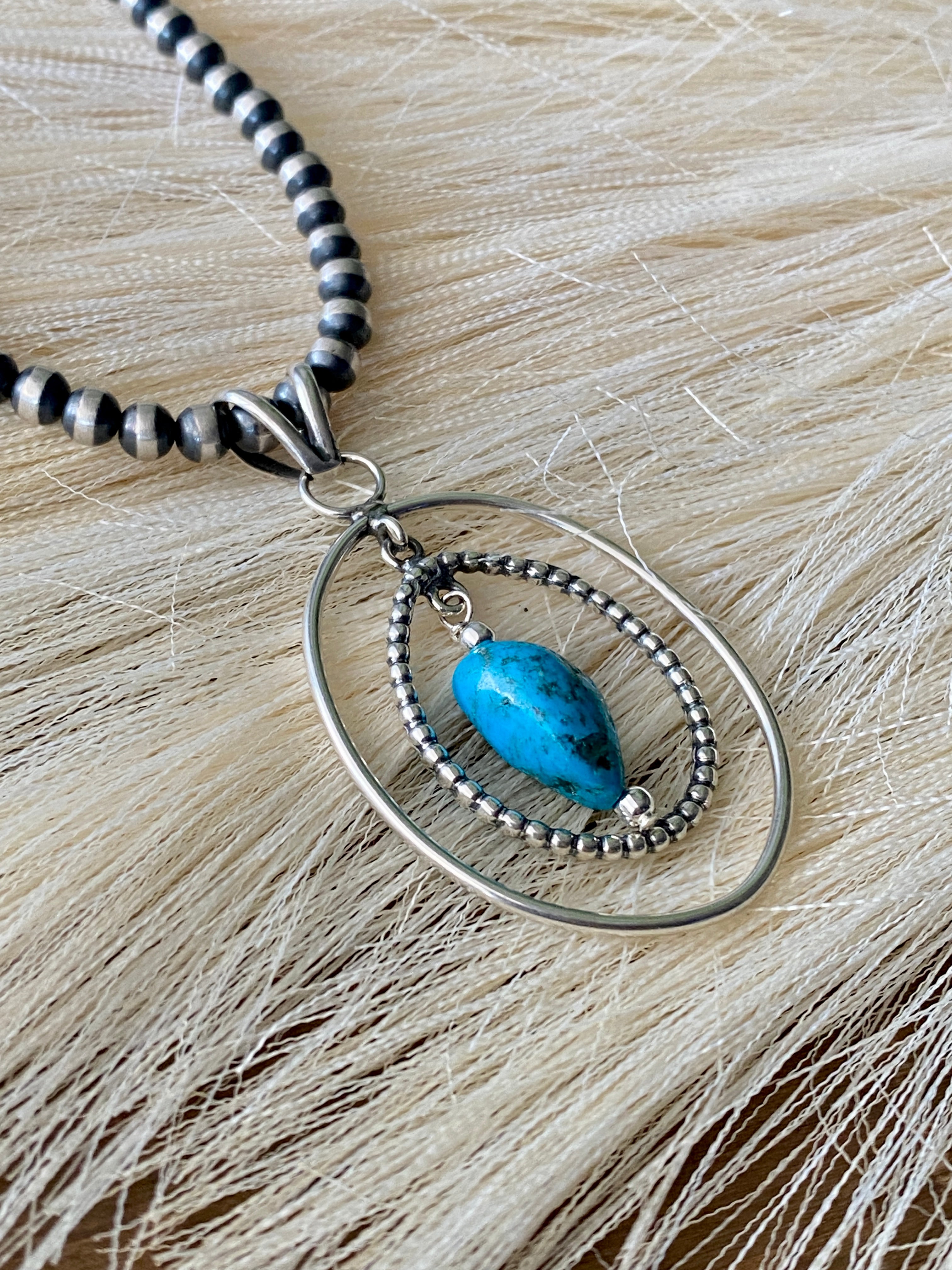 Navajo Made Kingman Turquoise & Sterling Silver Pendant