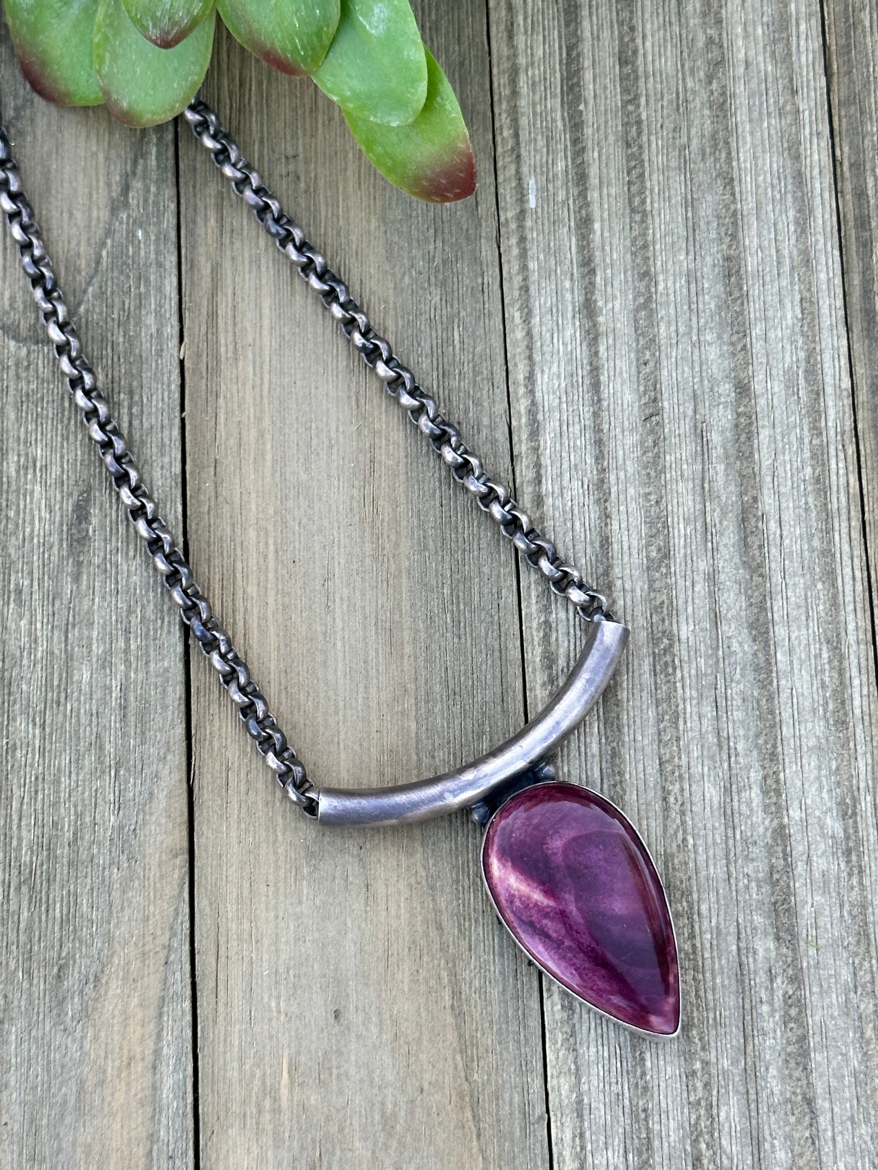 Ray Delgarito Purple Spiny Oyster and Sterling Silver Necklace