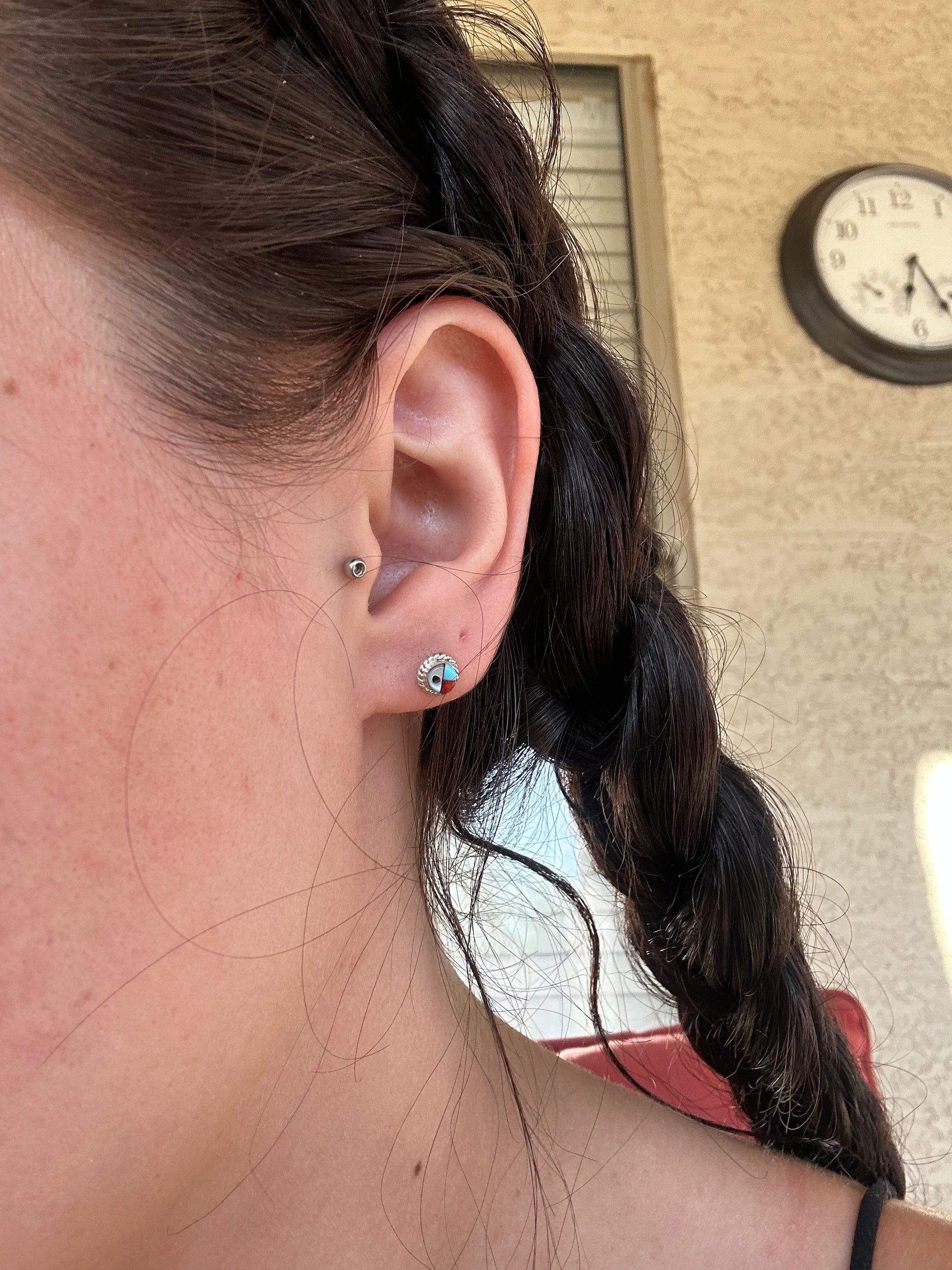 Zuni Handmade Multi Stone & Sterling Silver Post Earrings