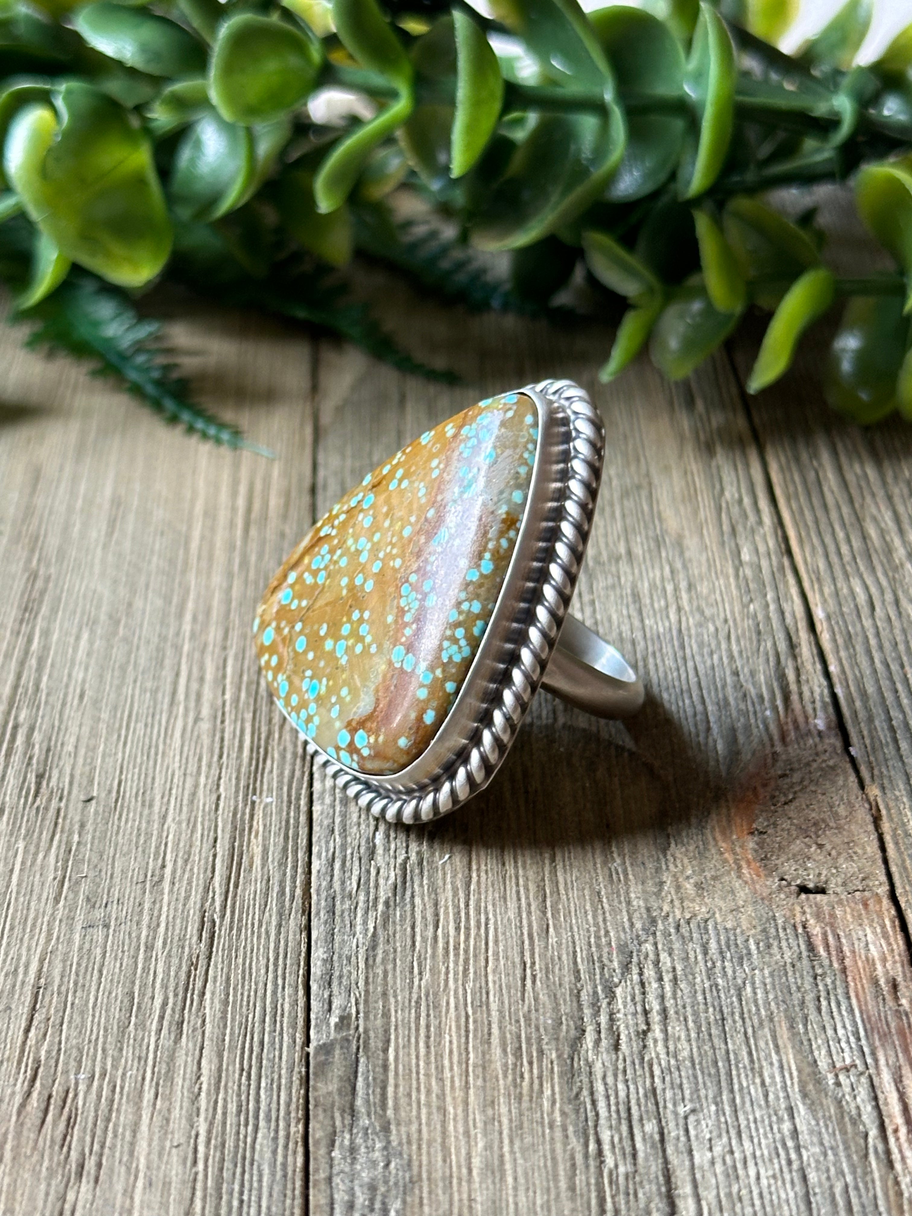 Alfred Martinez #8 Turquoise & Sterling Silver Adjustable Ring