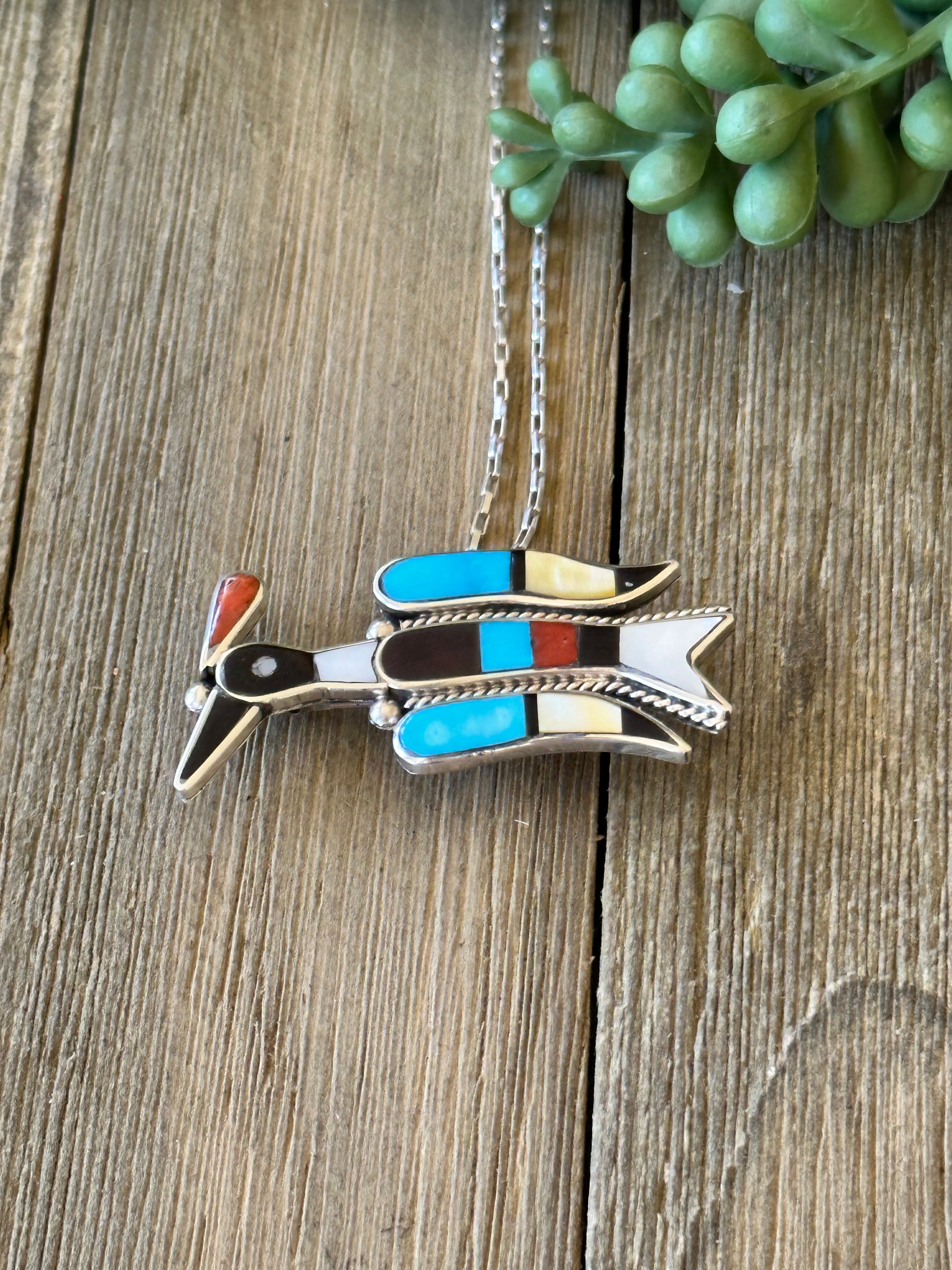 Zuni Made Multi Stone & Sterling Silver Thunderbird Pin