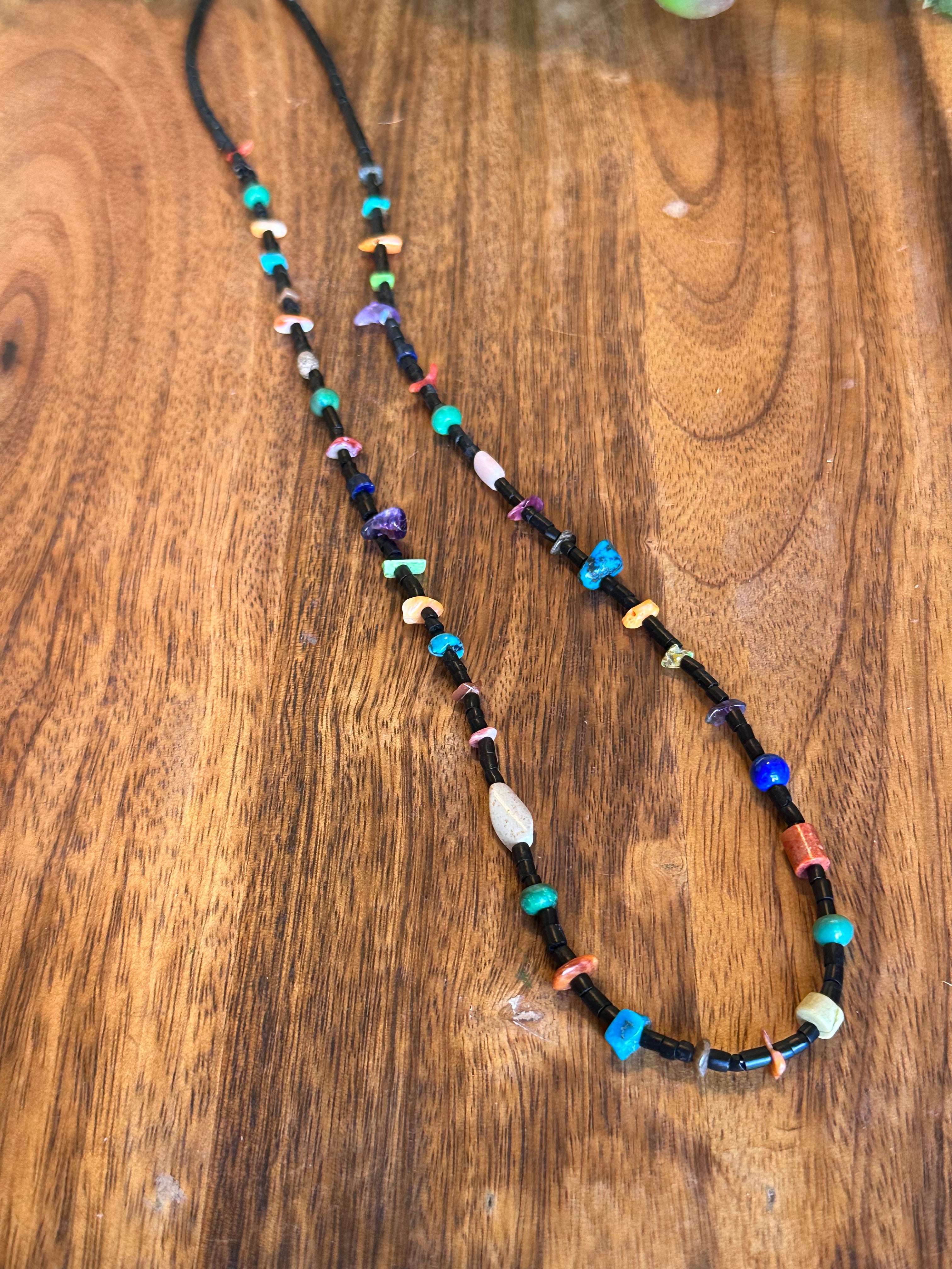 Navajo Strung Multi Stone & Sterling Silver Beaded Heishi Necklace