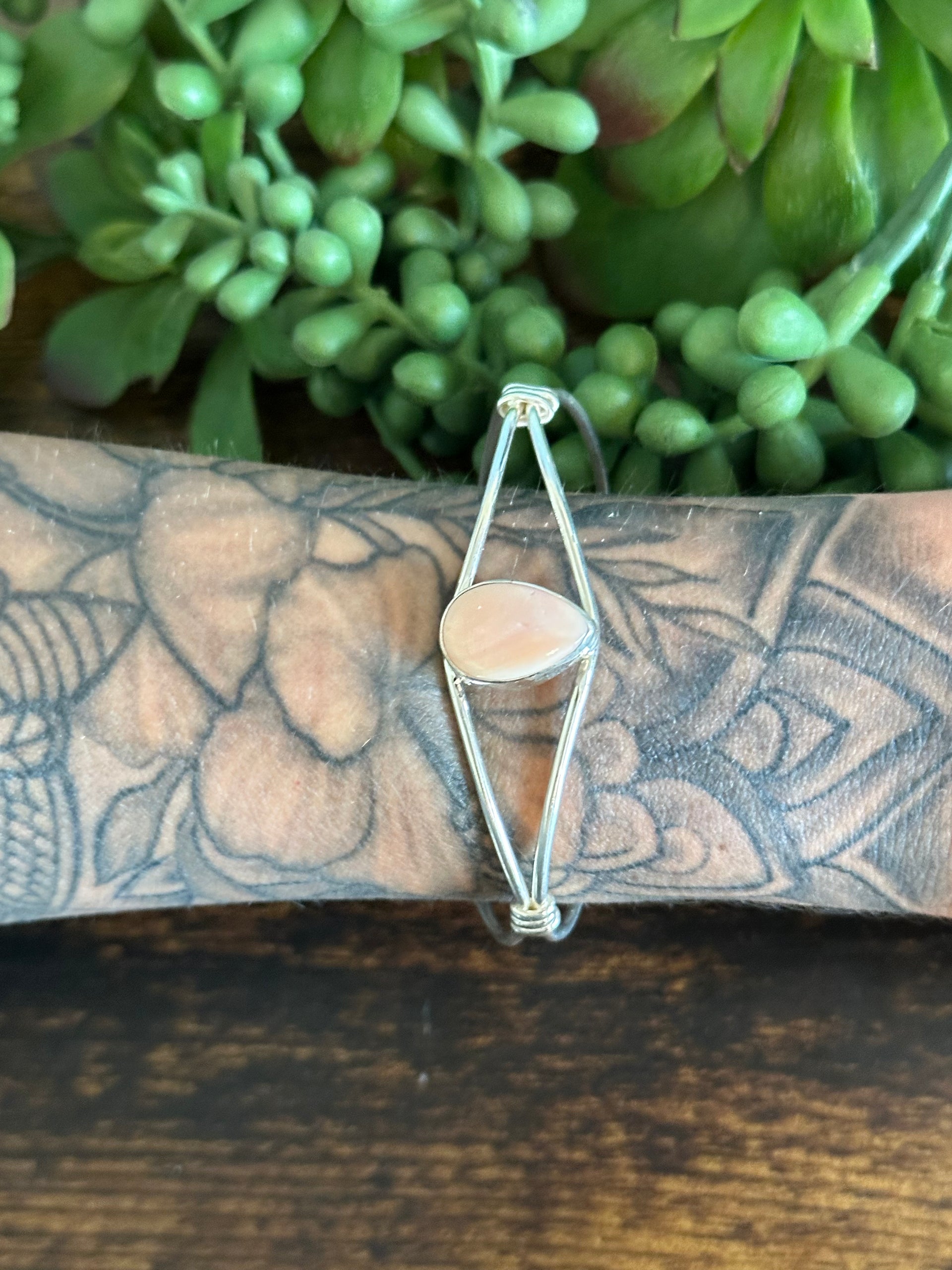 Navajo Made Pink Conch & Sterling Silver Cuff Bracelet