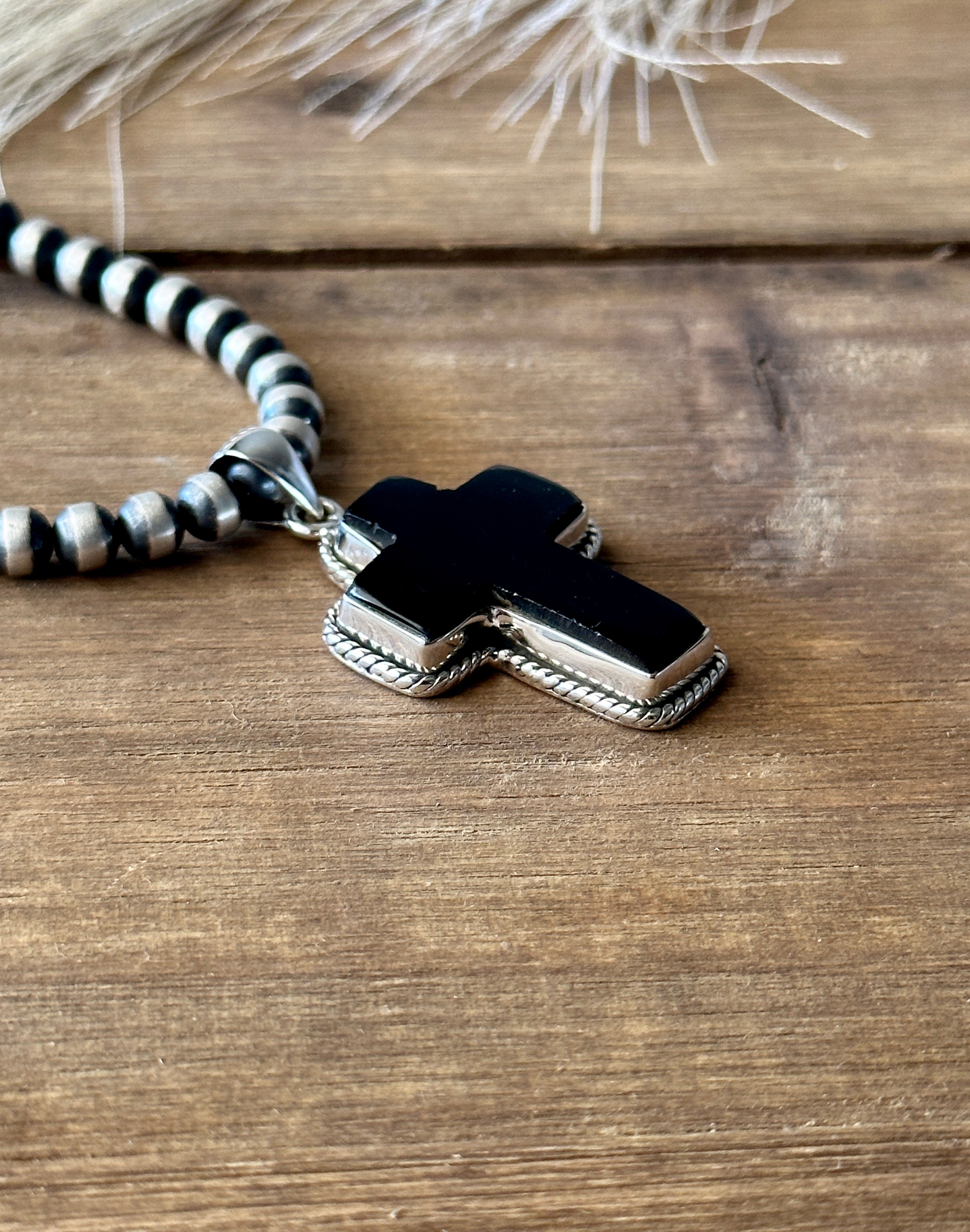 Southwest Handmade Onyx & Sterling Silver Cross Pendant