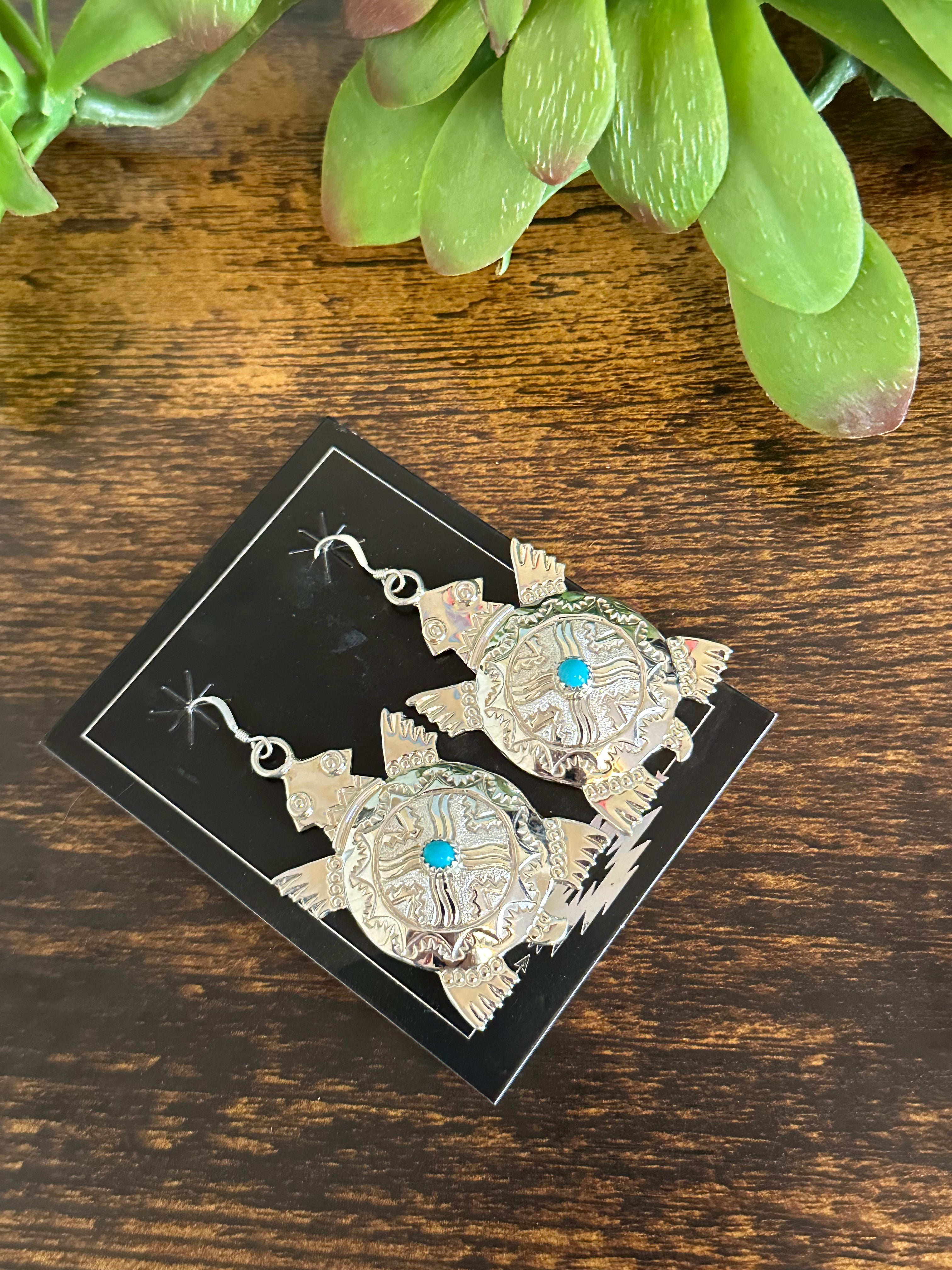 Alonzo Mariano Turquoise & Sterling Silver Dangle Turtle Earrings