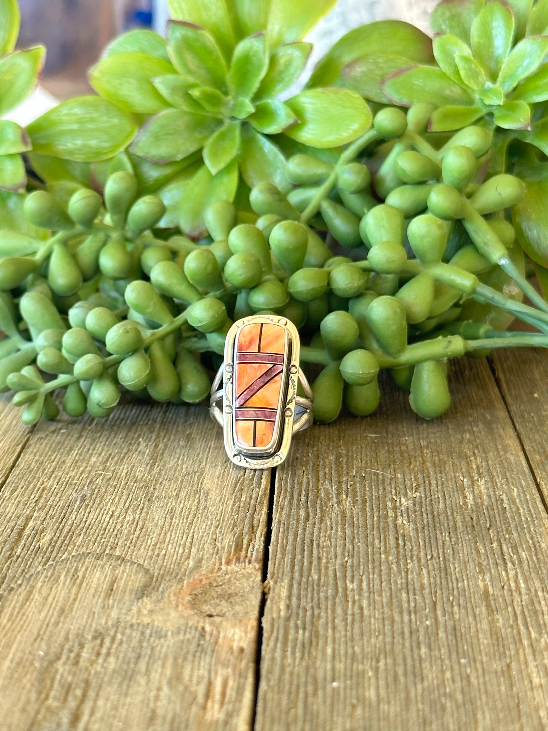 Navajo Made Multi Stone Ring & Sterling Silver Inlay Ring Size 8