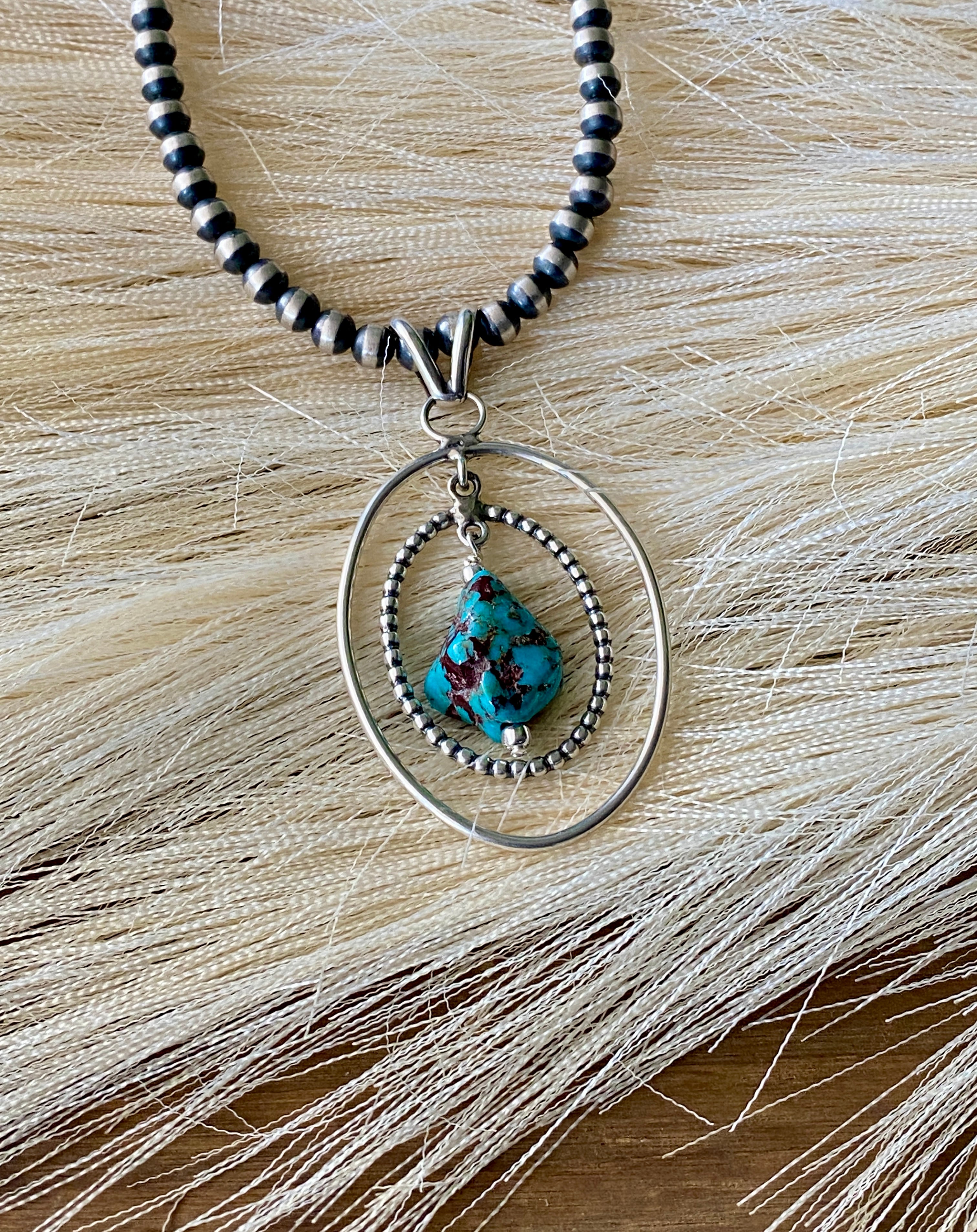 Navajo Made Kingman Turquoise & Sterling Silver Pendant