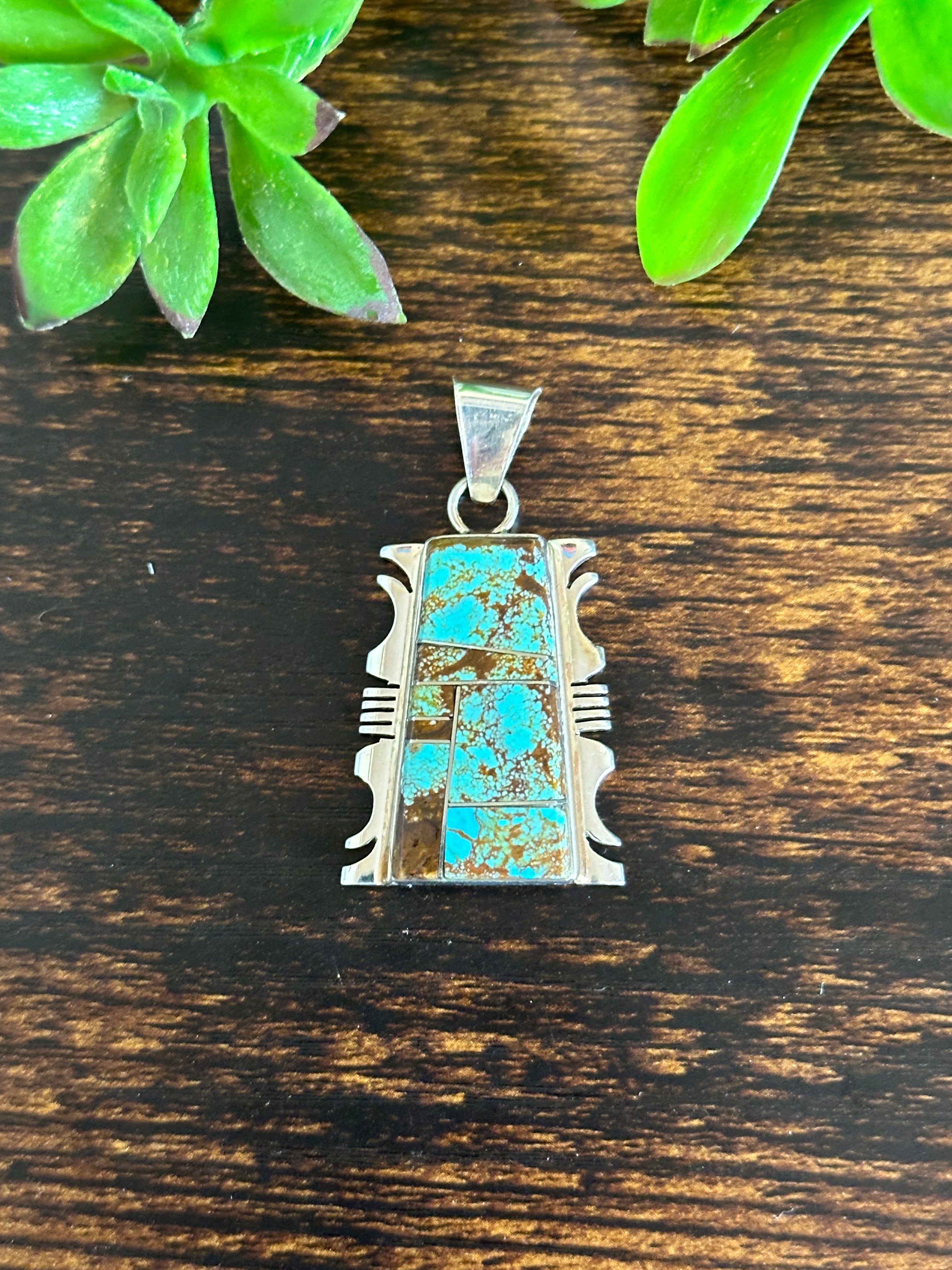 Steve Francisco #8 Turquoise & Sterling Silver Inlay Pendant