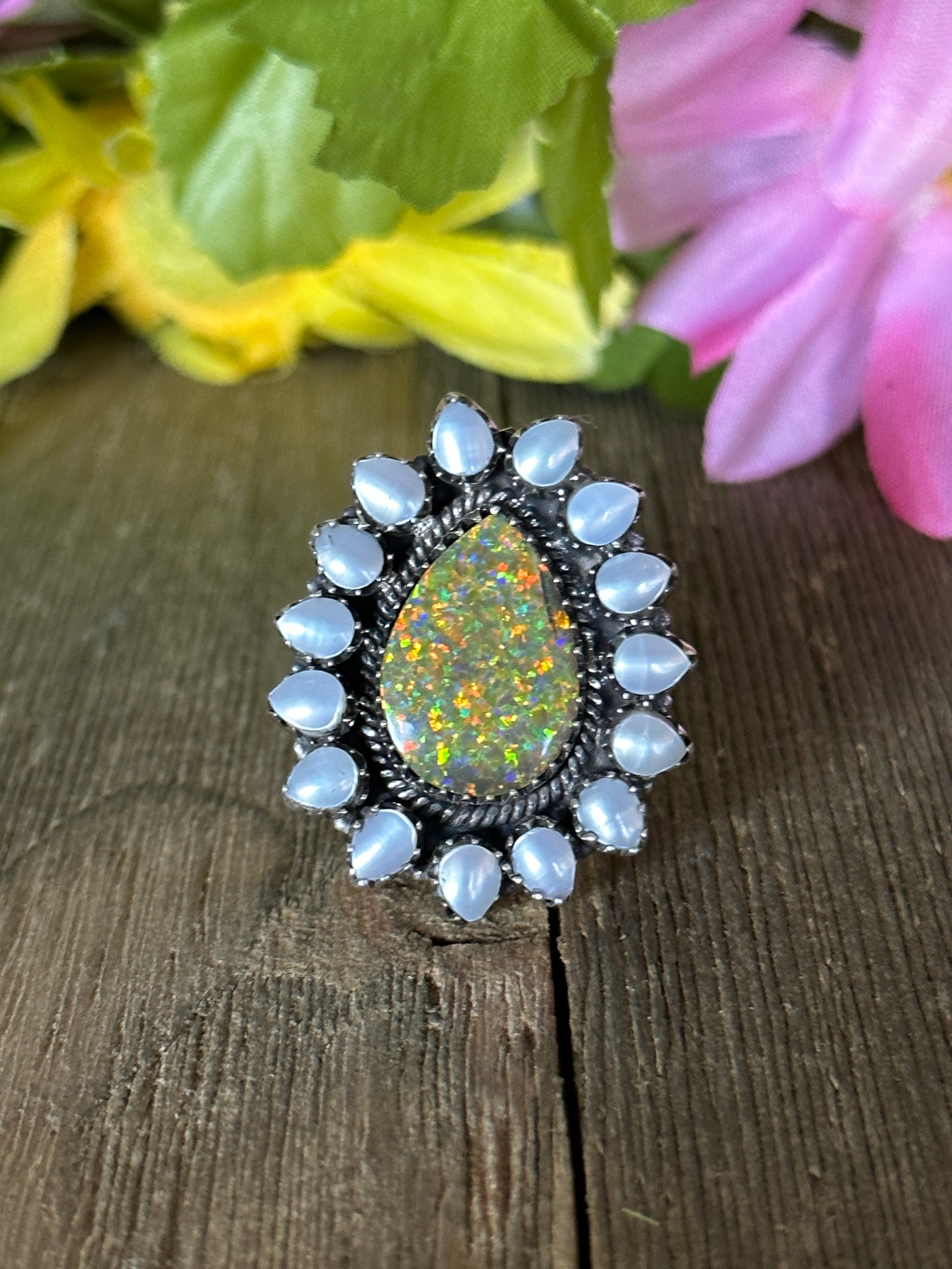 Southwest Handmade Multi Stone & Sterling Silver Adjustable Ring