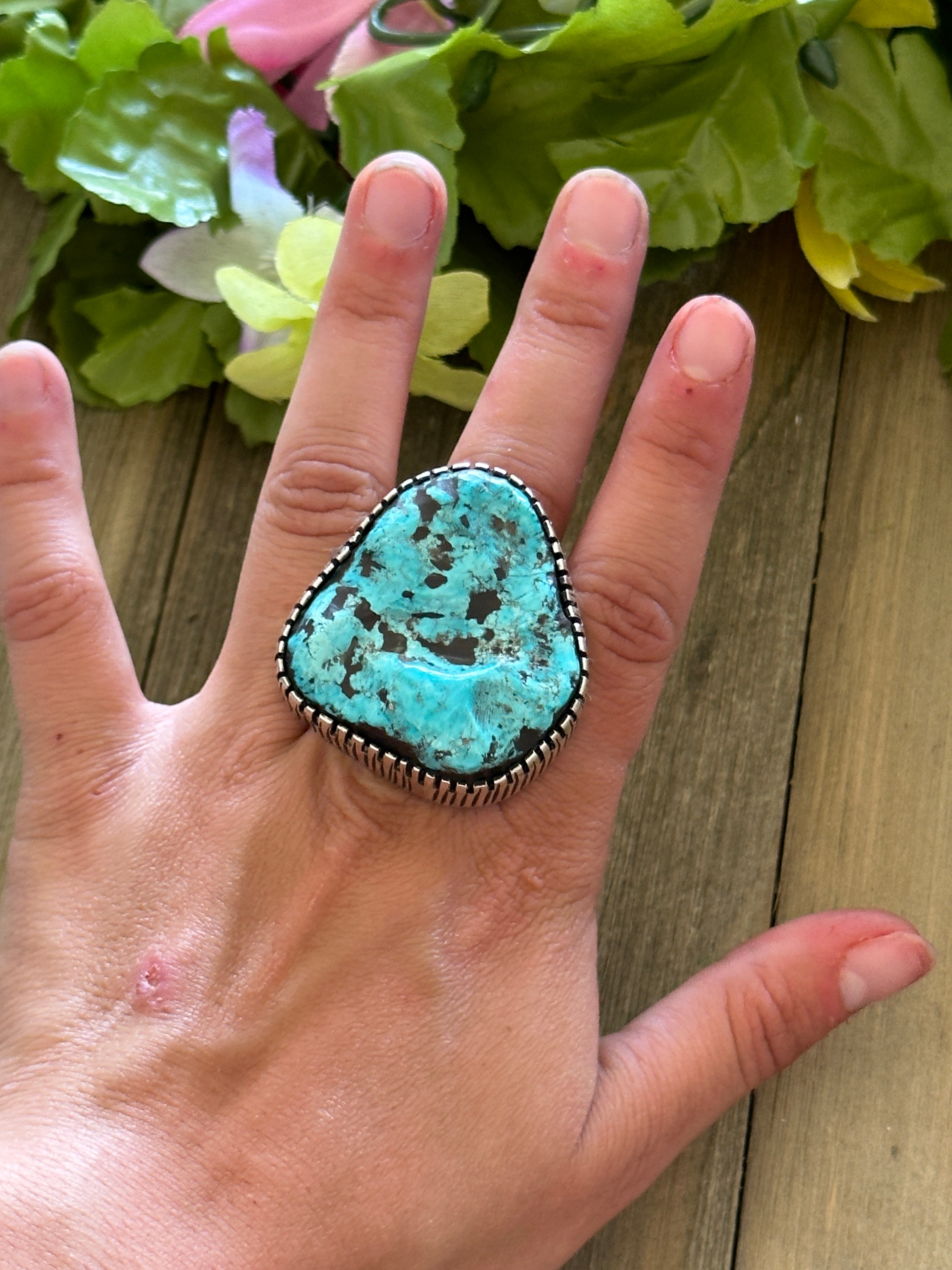 Alex Sanchez Morenci Turquoise & Sterling Silver Adjustable Ring