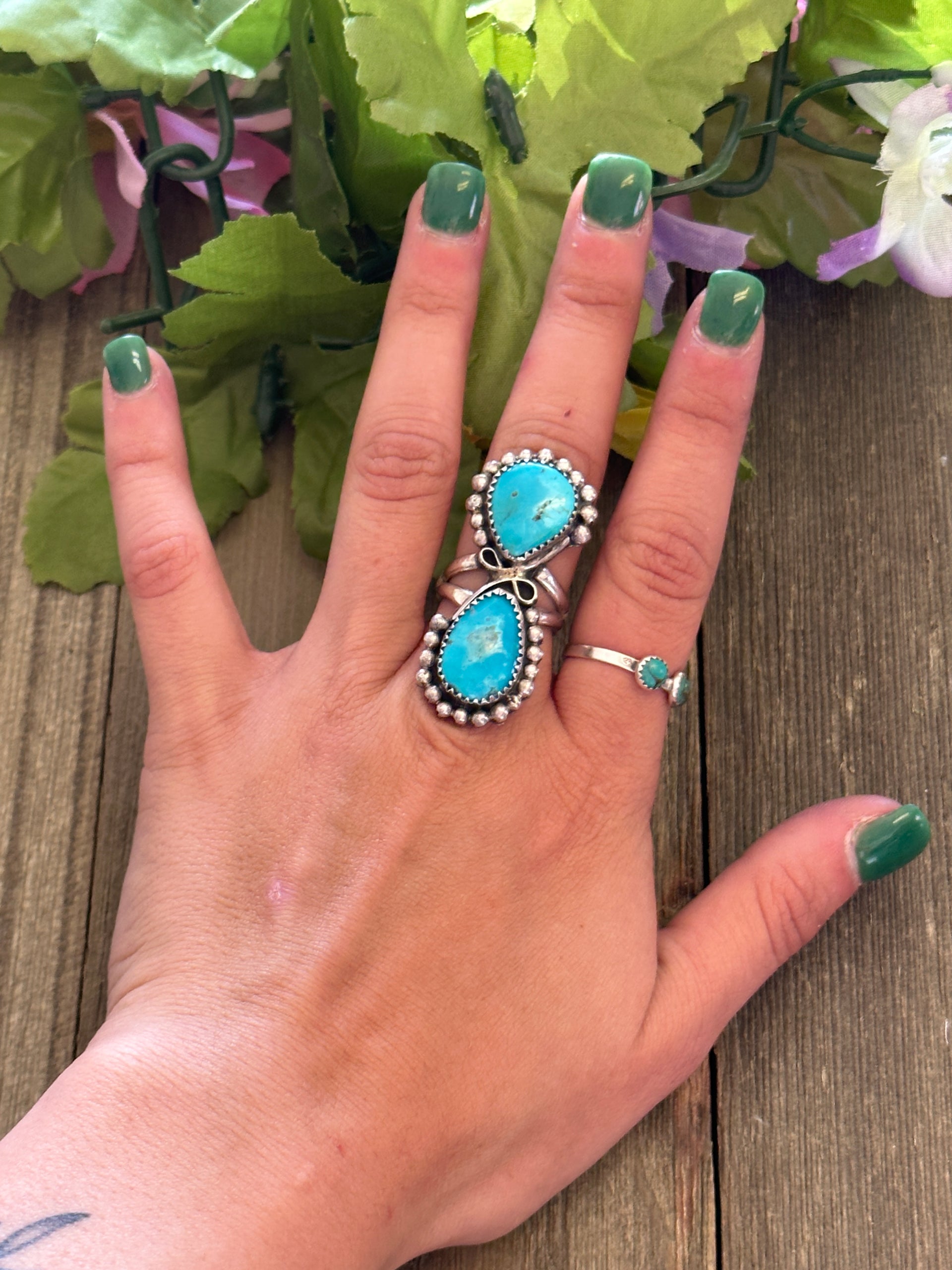 Rena Shelly Kingman Turquoise & Sterling Silver Ring Size 6.5