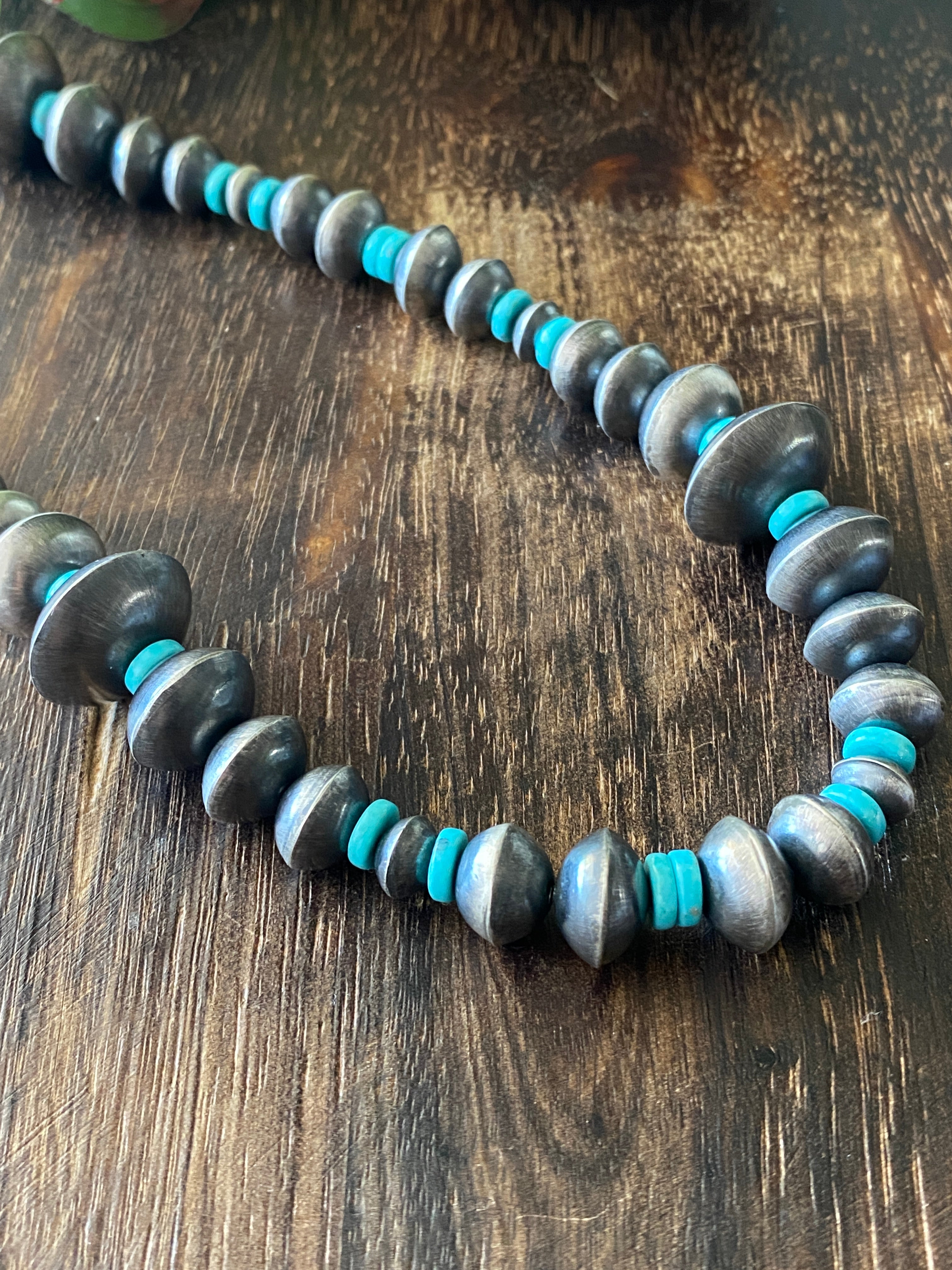 Navajo Made Kingman Turquoise & Sterling Silver Handmade Pearl Necklace Set