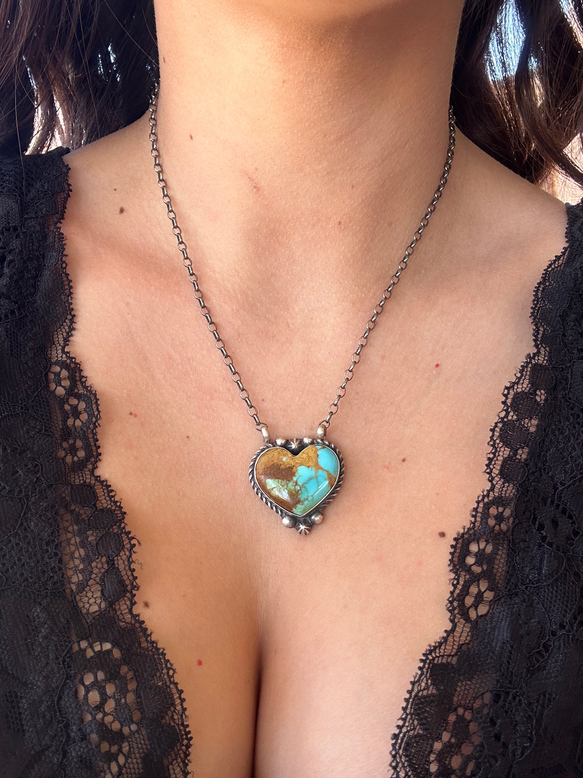 Augustine Largo Kingman Turquoise & Sterling Silver Heart Necklace