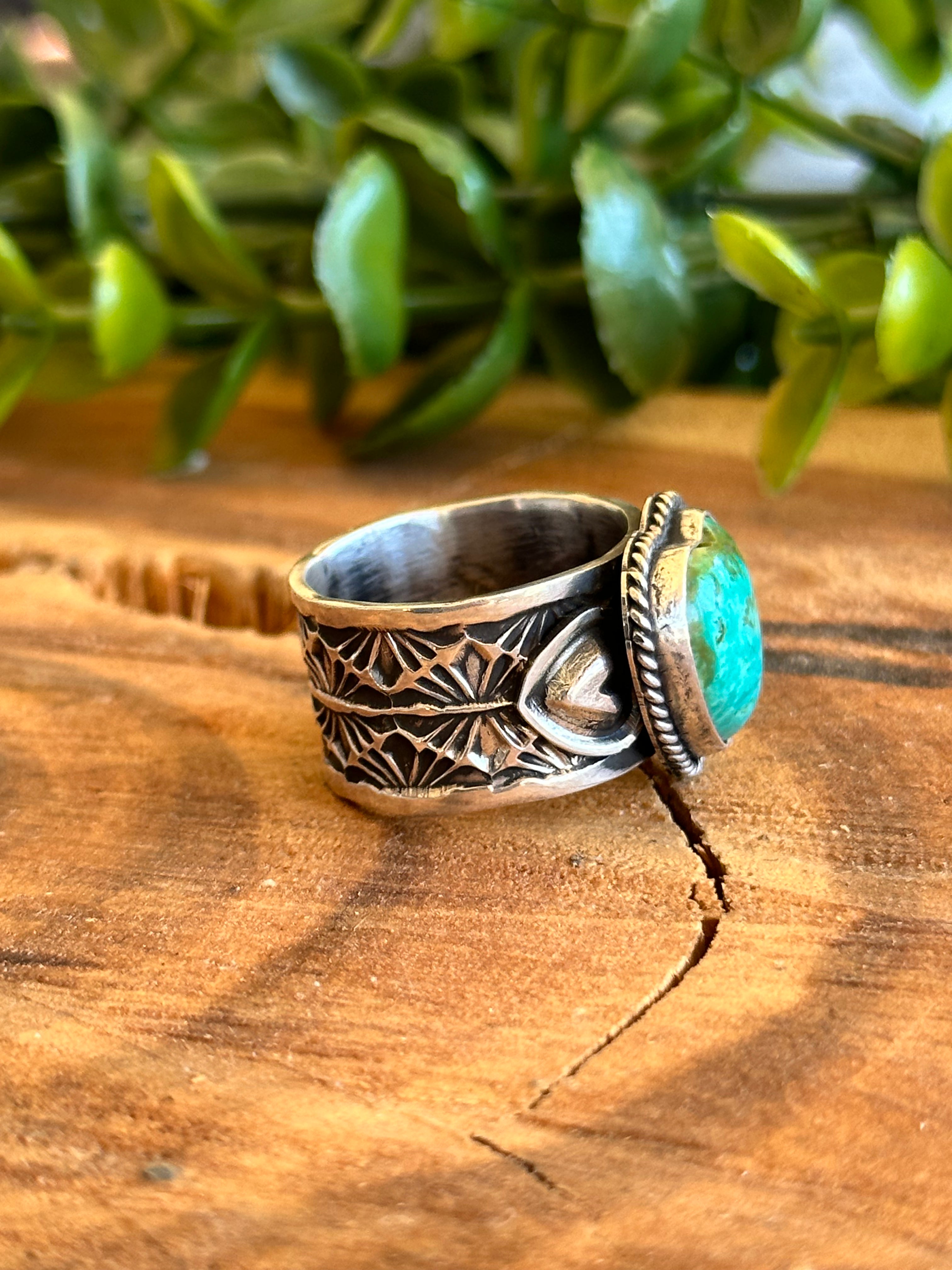 Sunshine Reeves Royston Turquoise & Sterling Silver Heart Ring Size 9. Sunshine Reeves Royston Turquoise & Sterling Silver Heart Ring Size 9.