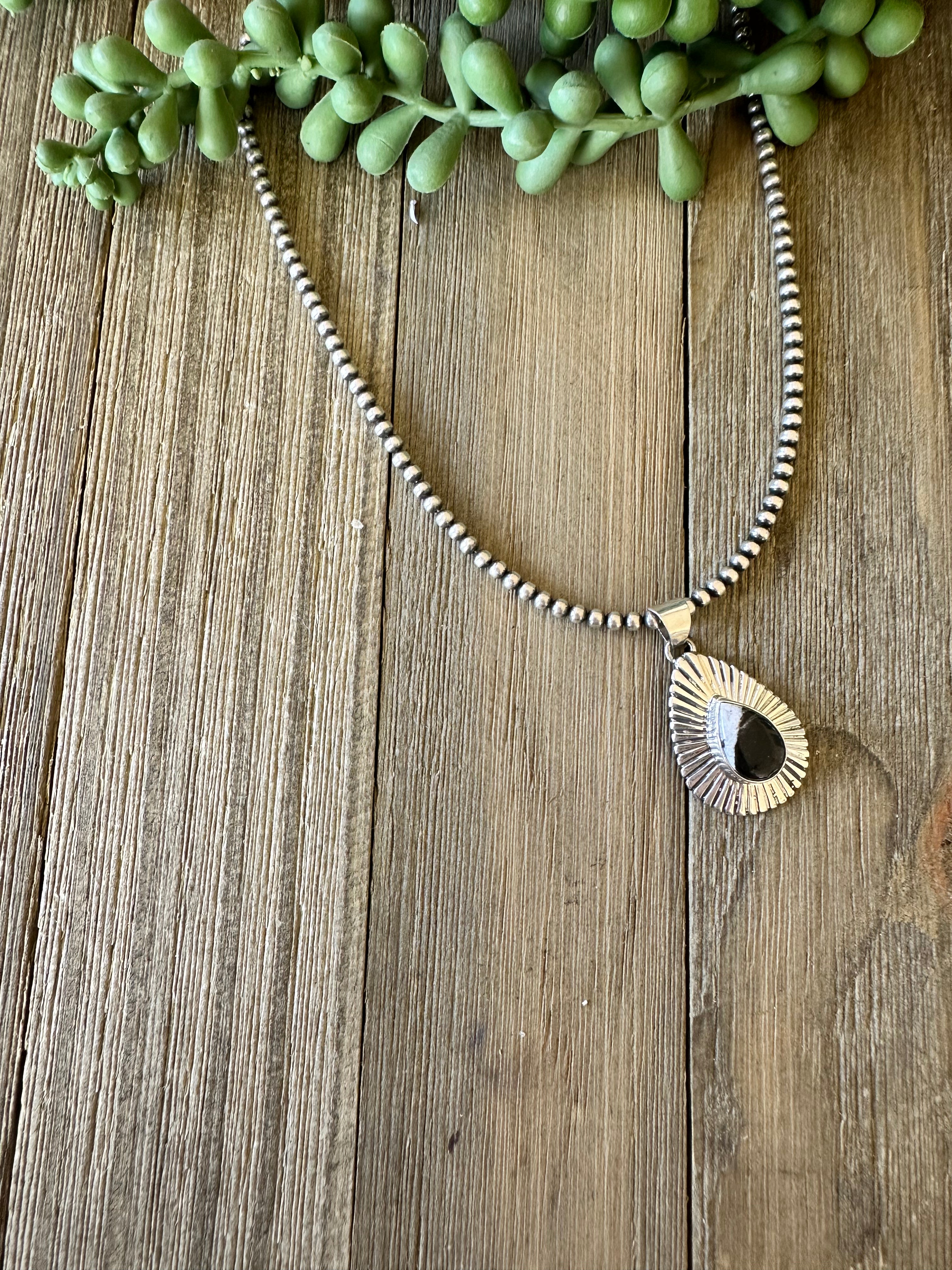 Navajo Made White  Buffalo & Sterling Silver Pendant