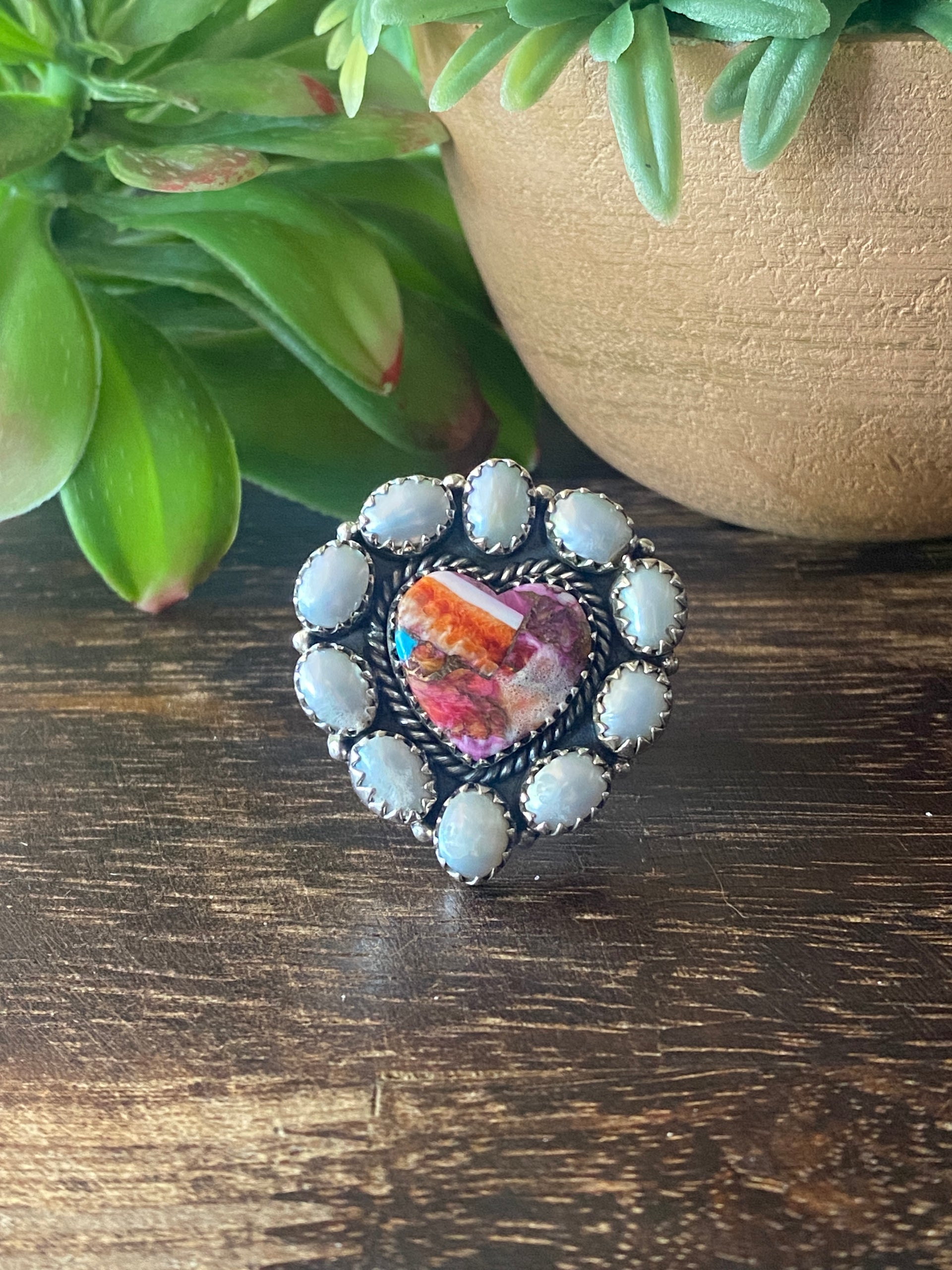 Southwest Handmade Multi Stone & Sterling Silver Adjustable Cluster Ring