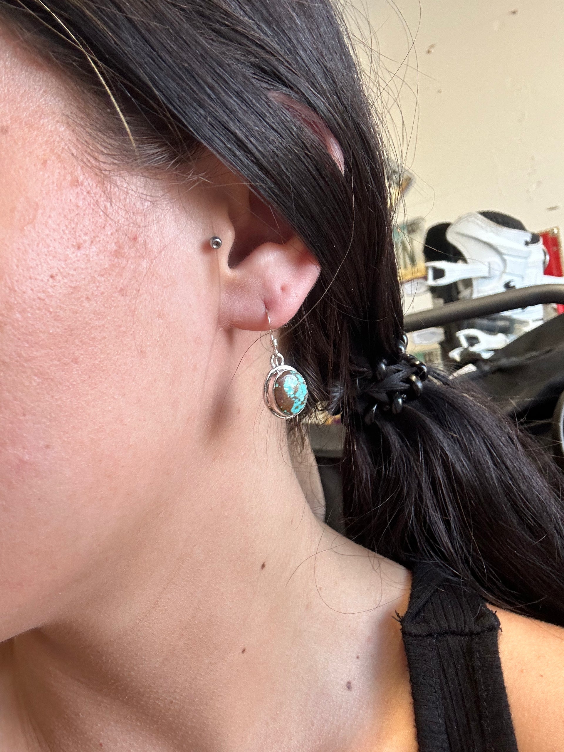 Navajo Made Royston Turquoise & Sterling Silver Dangle Earrings