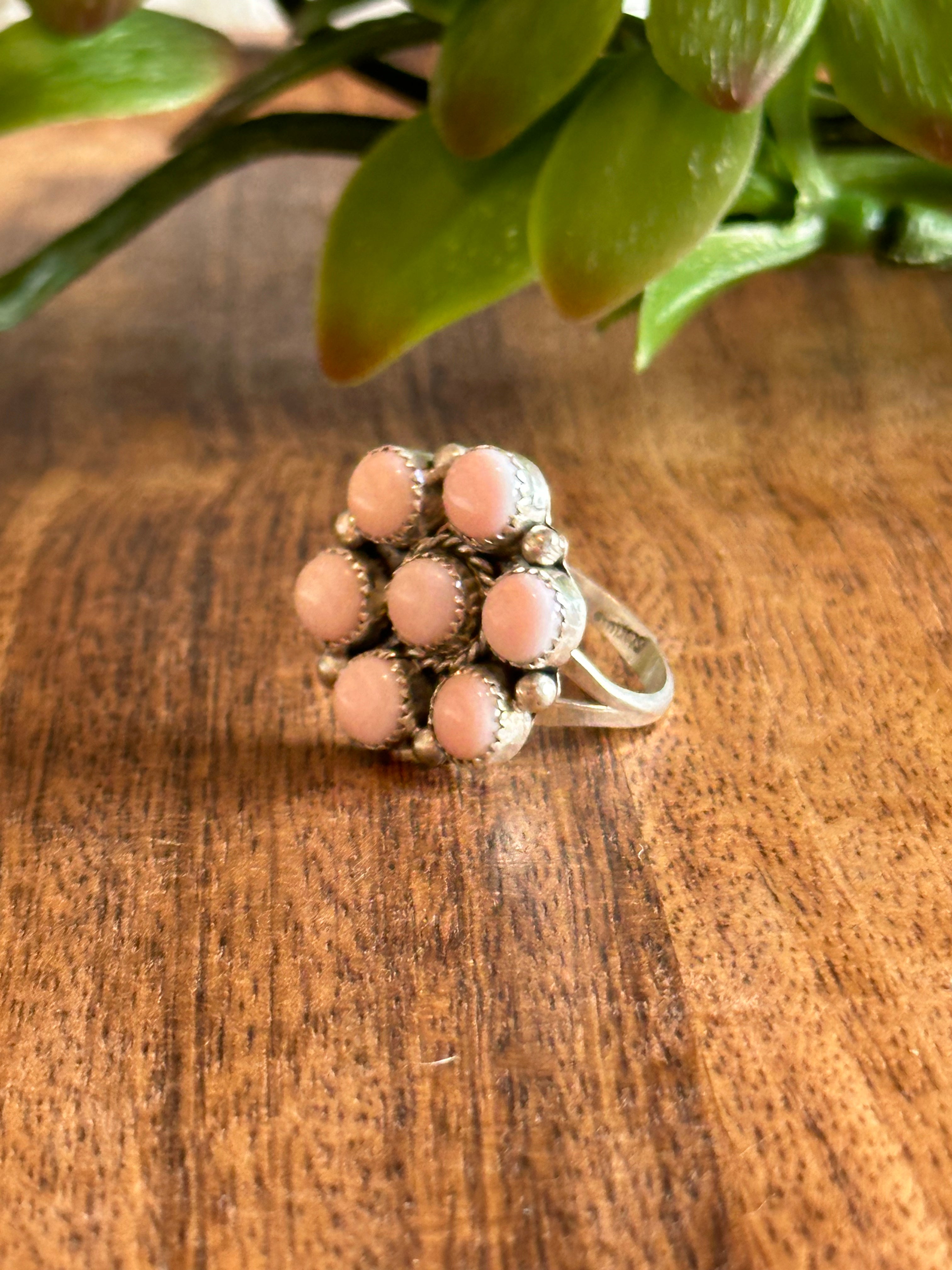 Maxine Ramirez Pink Conch & Sterling Silver Cluster Ring