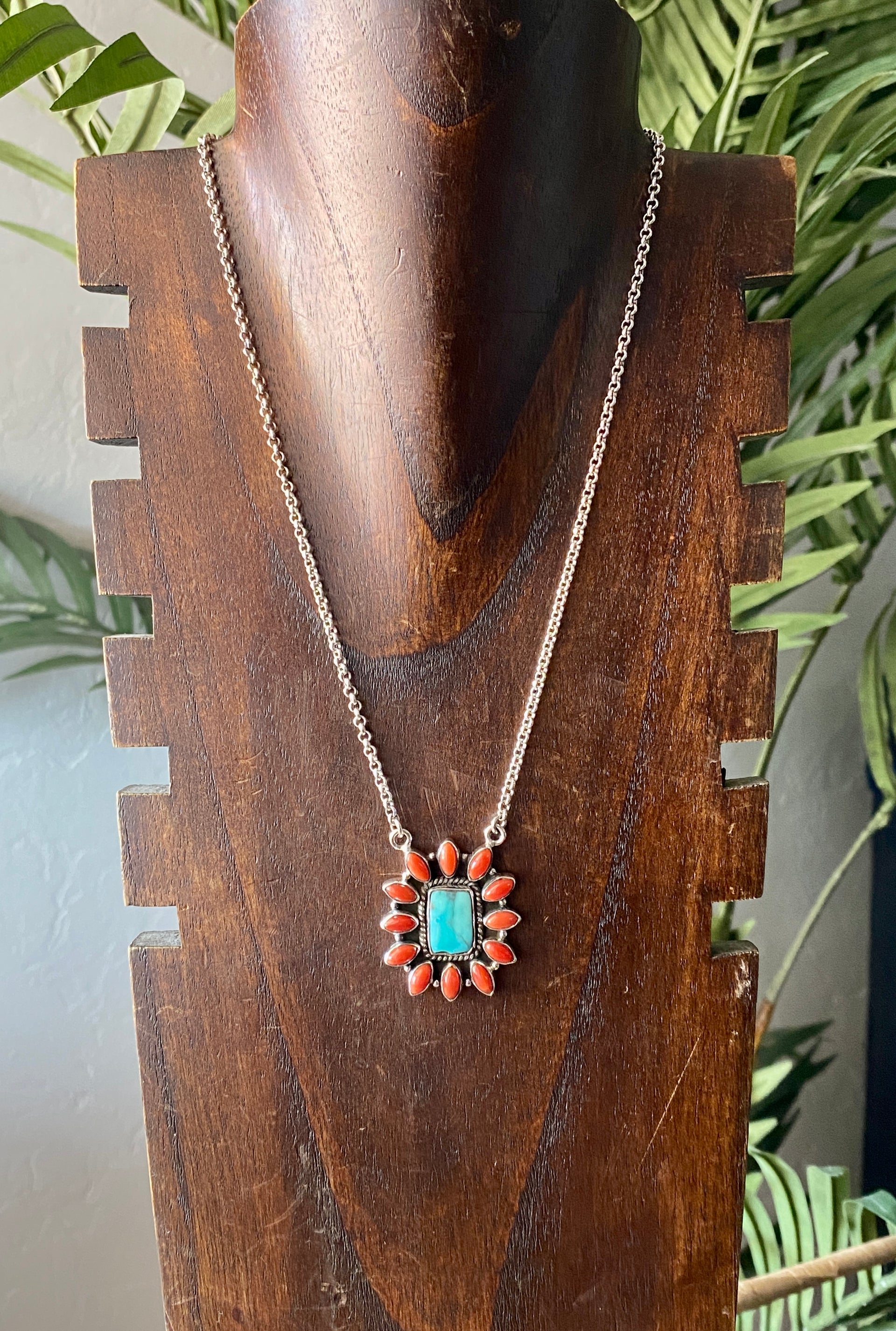 Southwest Handmade Multi Stone & Sterling Silver Cluster Necklace