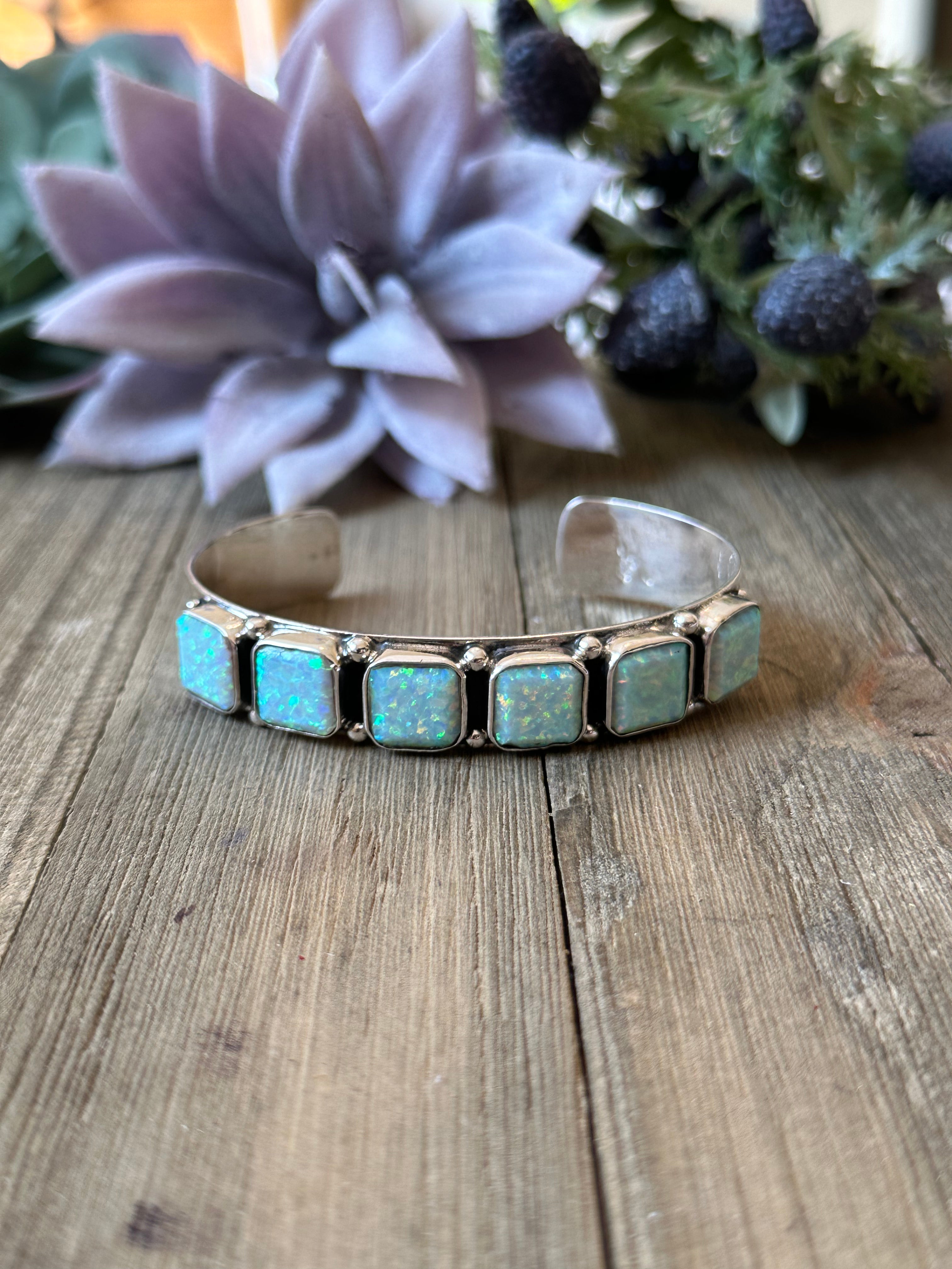 Navajo Made Opal (Man Made) & Sterling Silver Cuff Bracelet