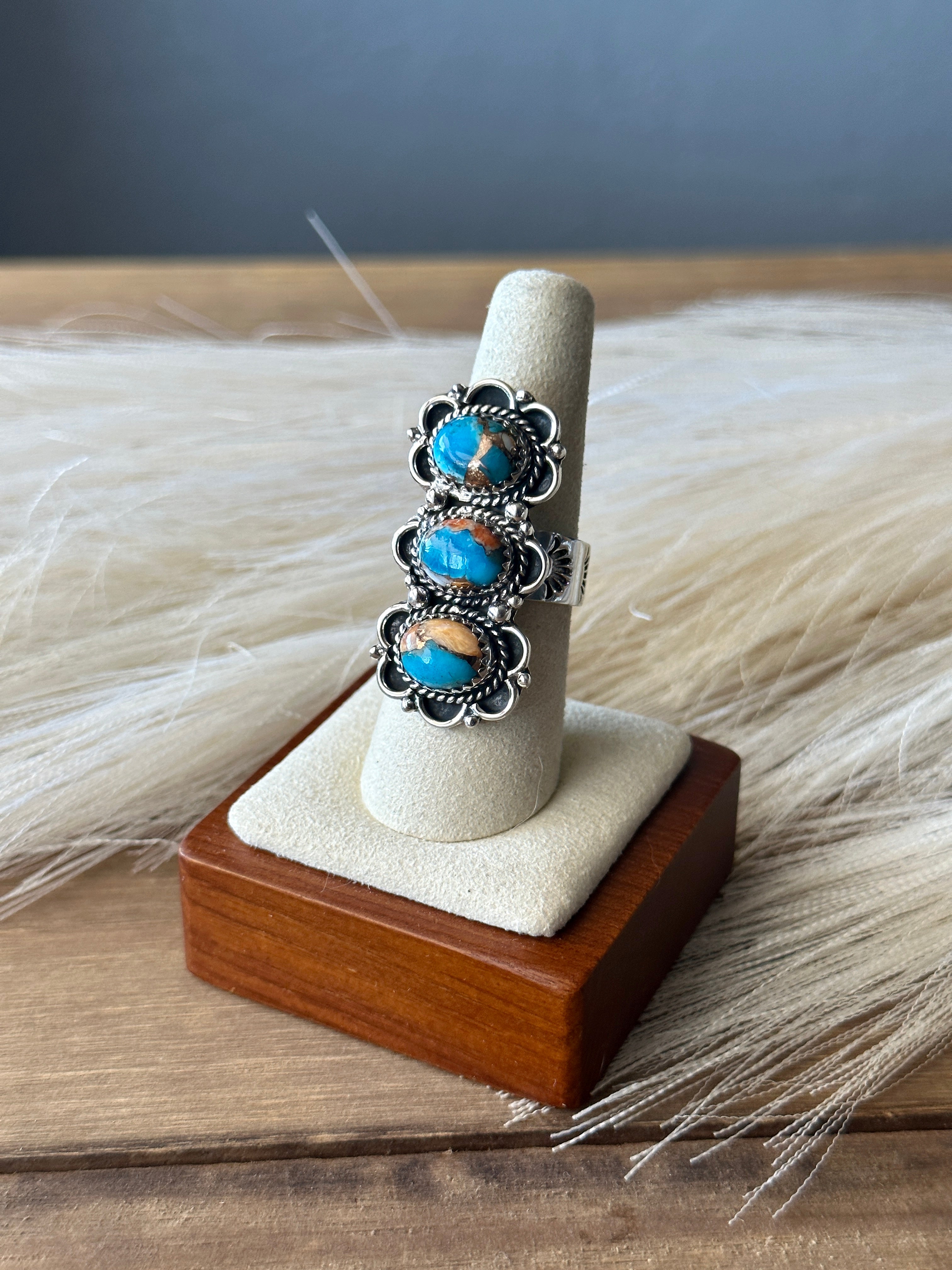 Southwest Handmade Mohave Turquoise & Sterling Silver Adjustable Ring