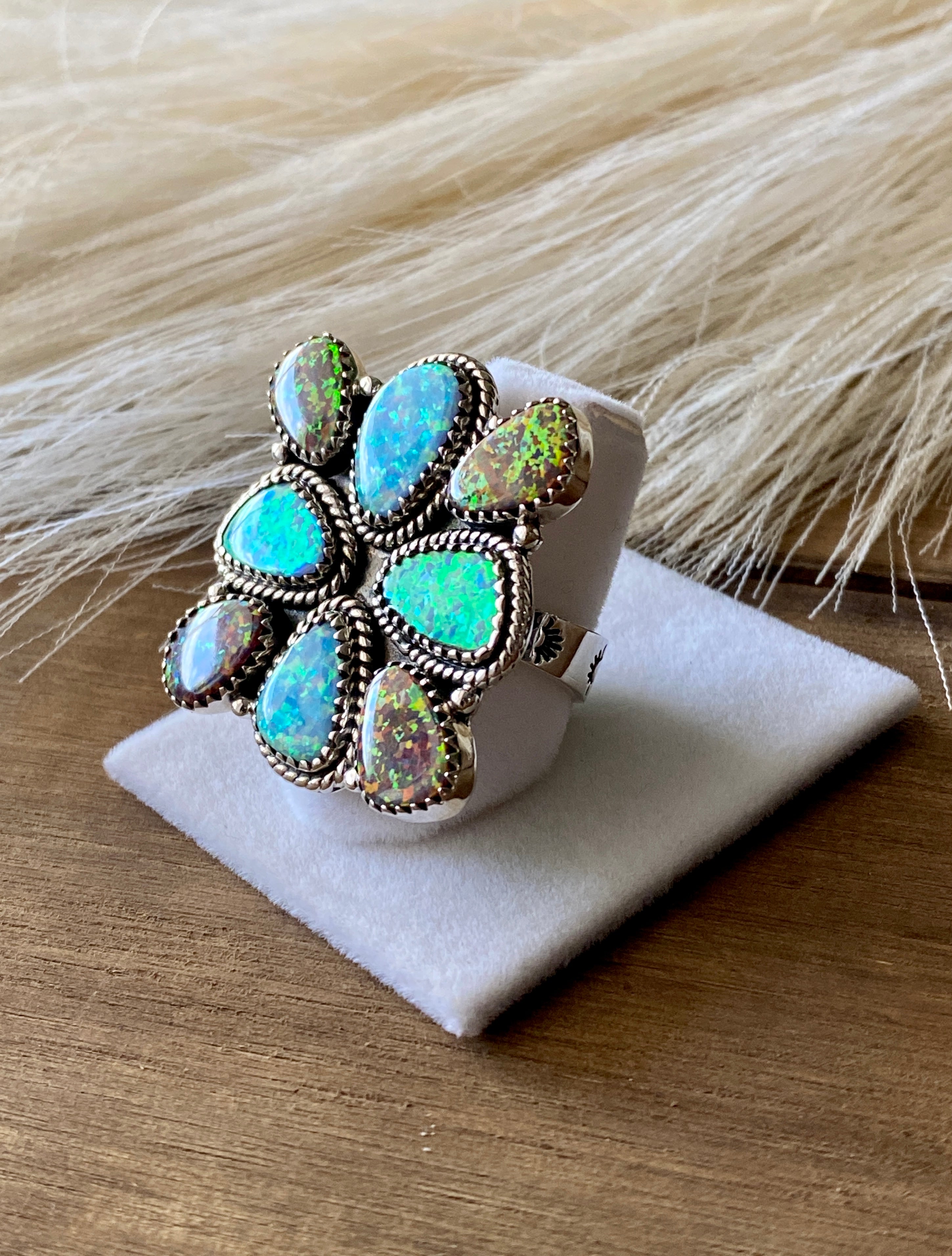 Southwest Handmade Multi Stone & Sterling Silver Adjustable Ring