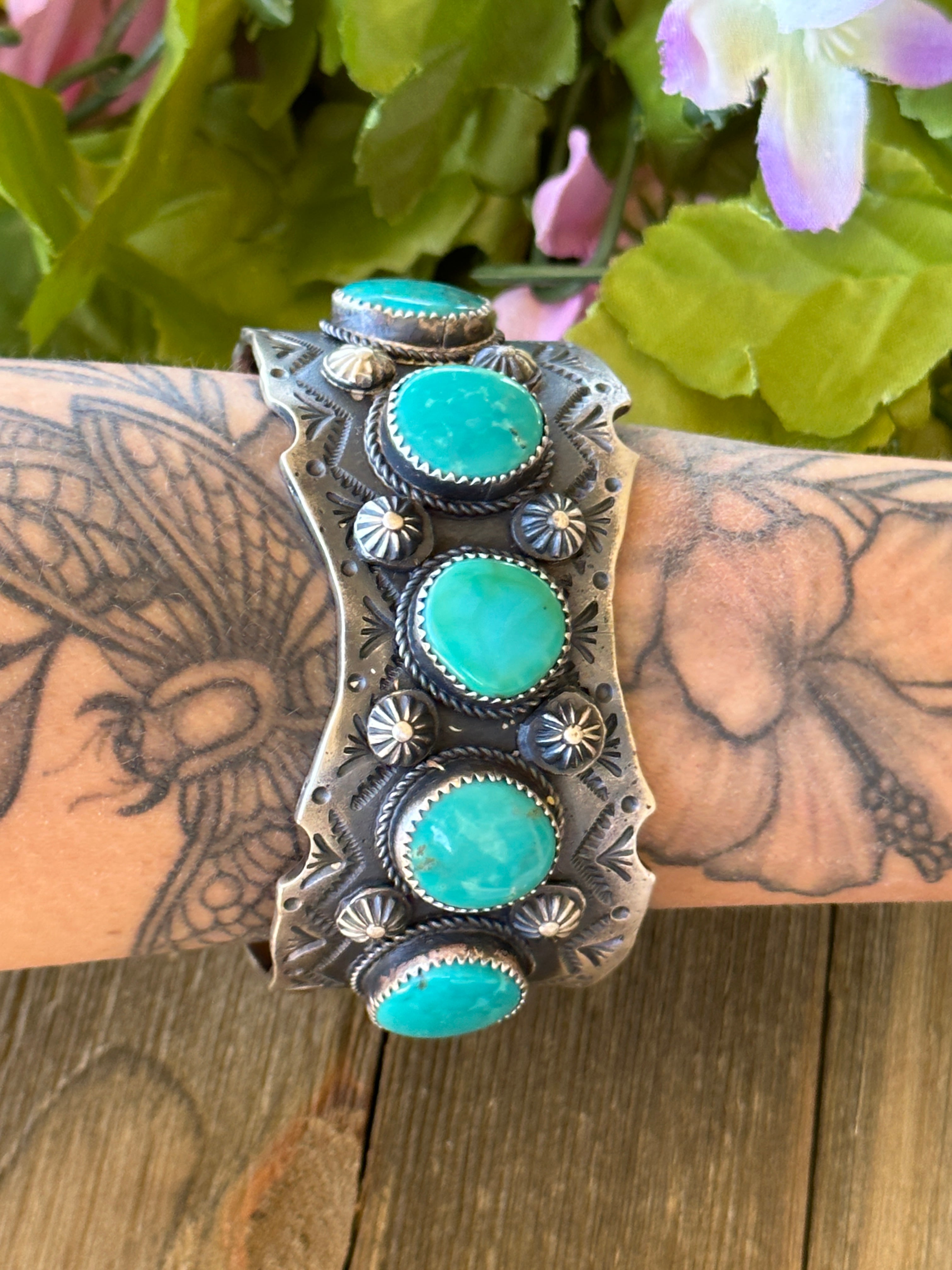 Navajo Made Kingman Turquoise & Sterling Silver Cuff Bracelet