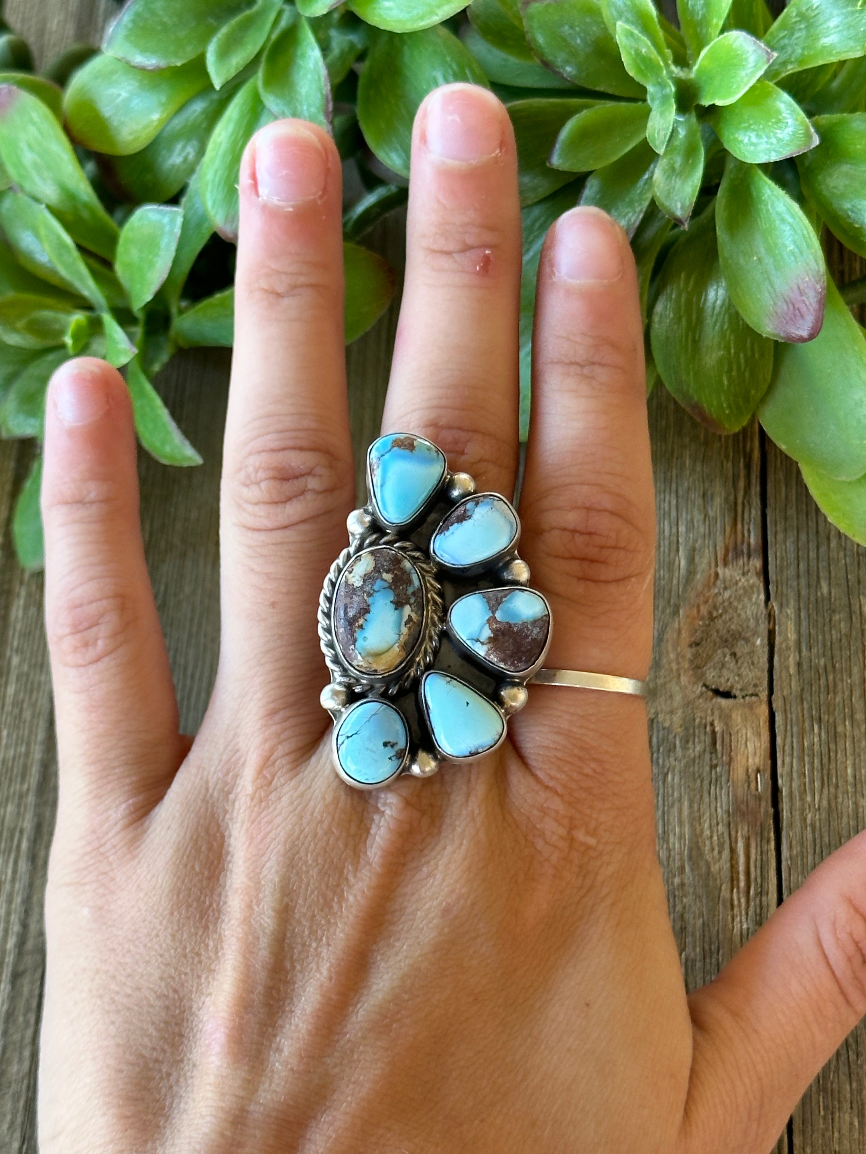 Augustine Largo Golden Hills Turquoise & Sterling Silver Half Cluster Adjustable Ring