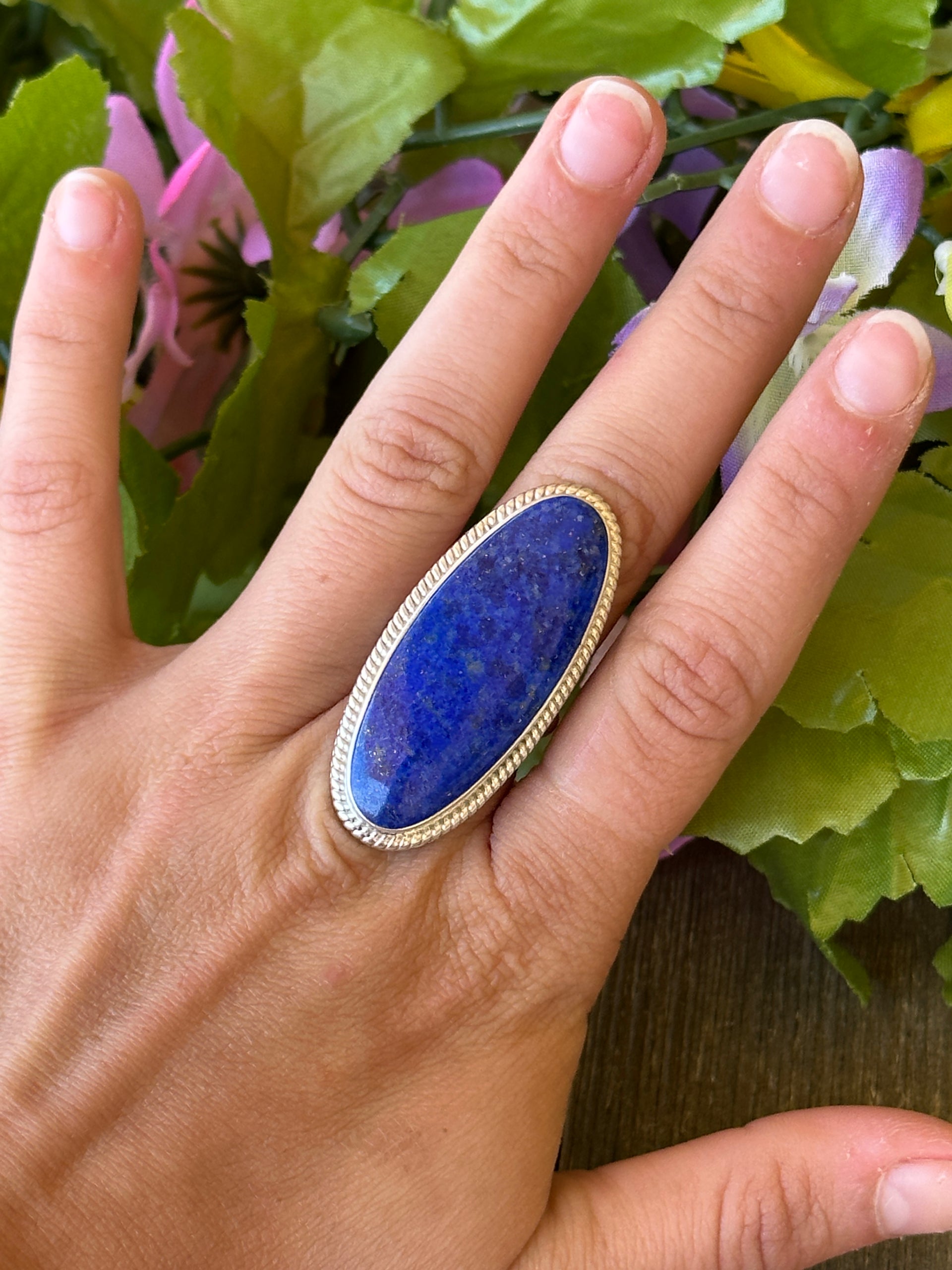Navajo Made Lapis & Sterling Silver Ring Size 6.75