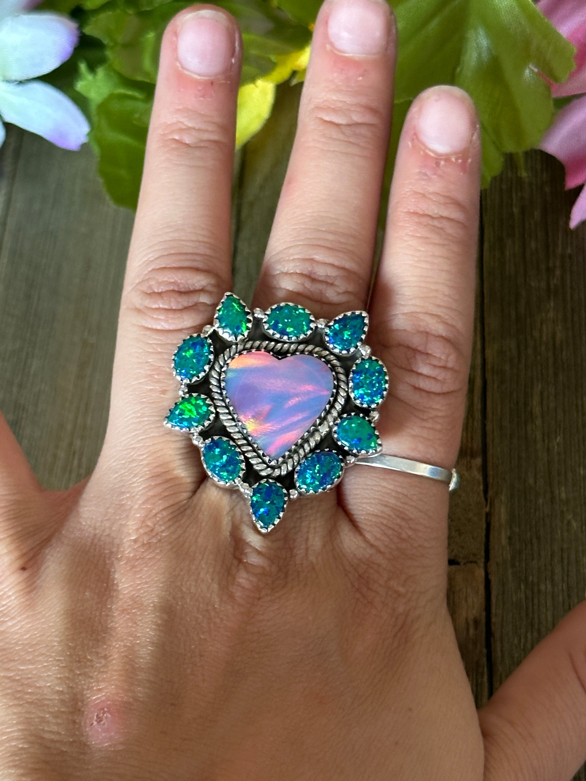 Southwest Handmade Multi Stone & Sterling Silver Adjustable Ring