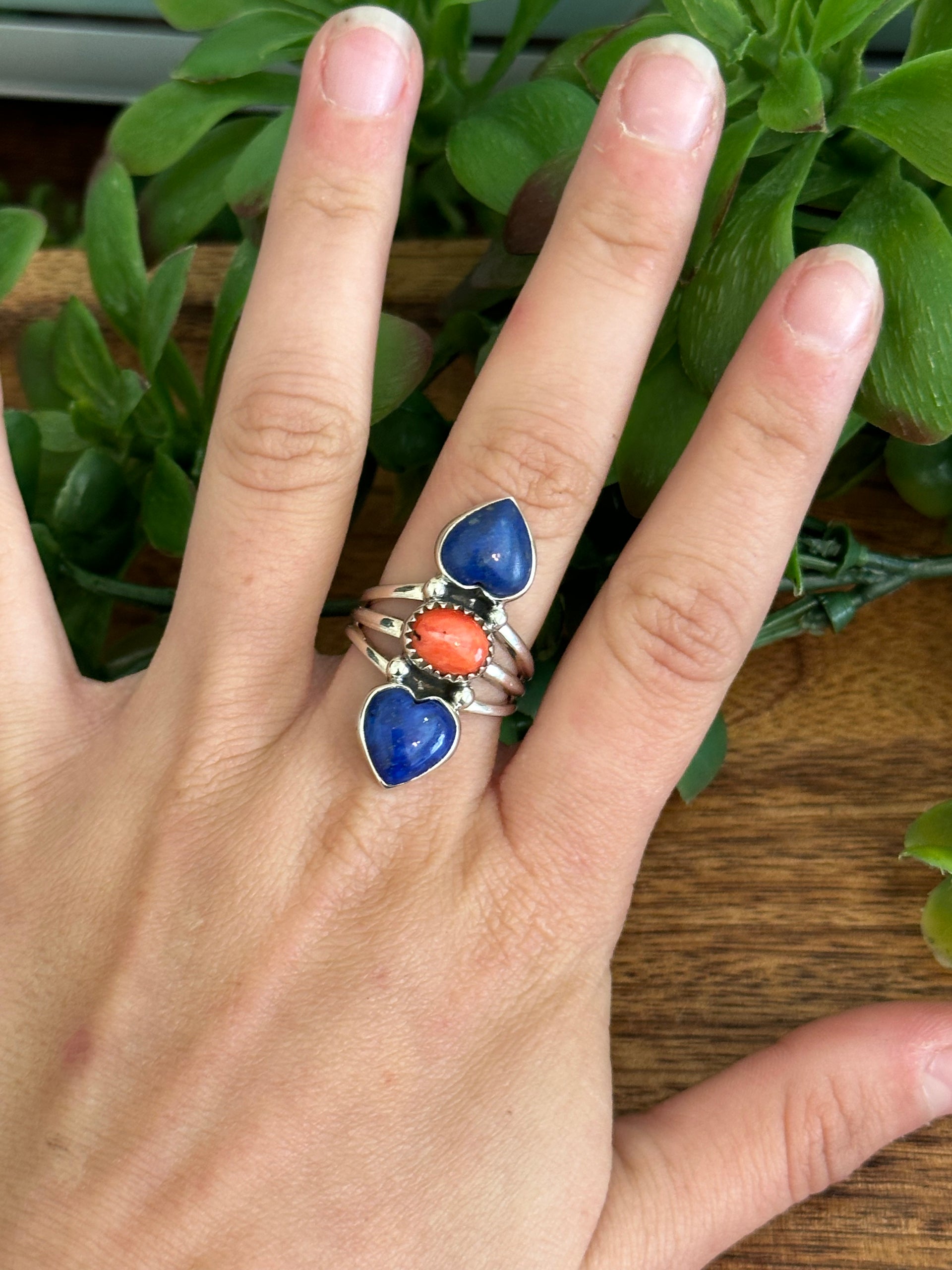 Navajo Made Multi Stone & Sterling Silver Ring Size 7.25