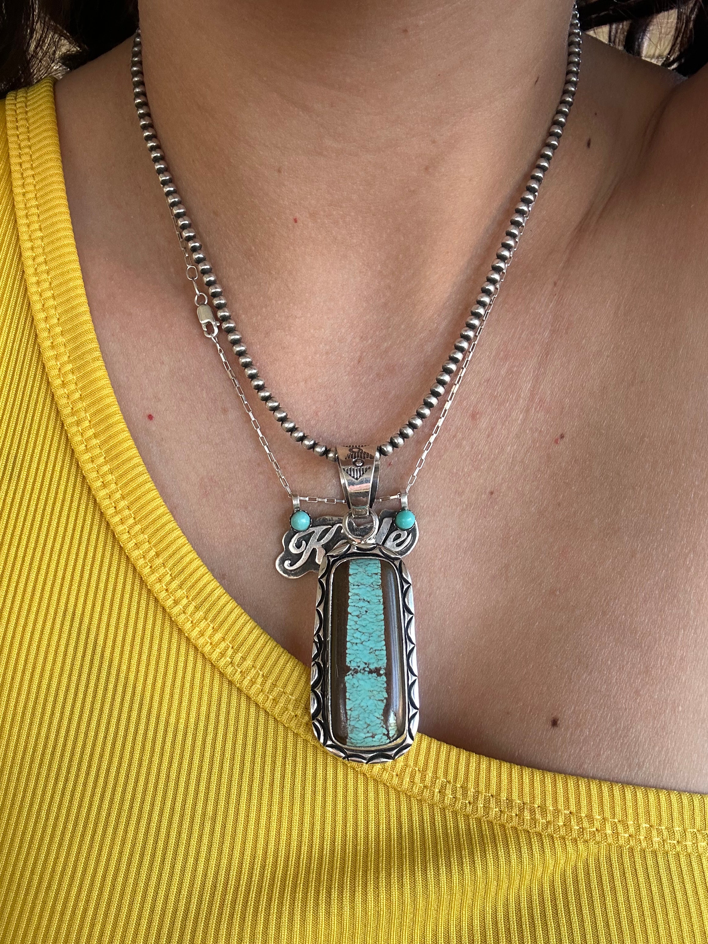 Navajo Made #8 Turquoise & Sterling Silver Pendant