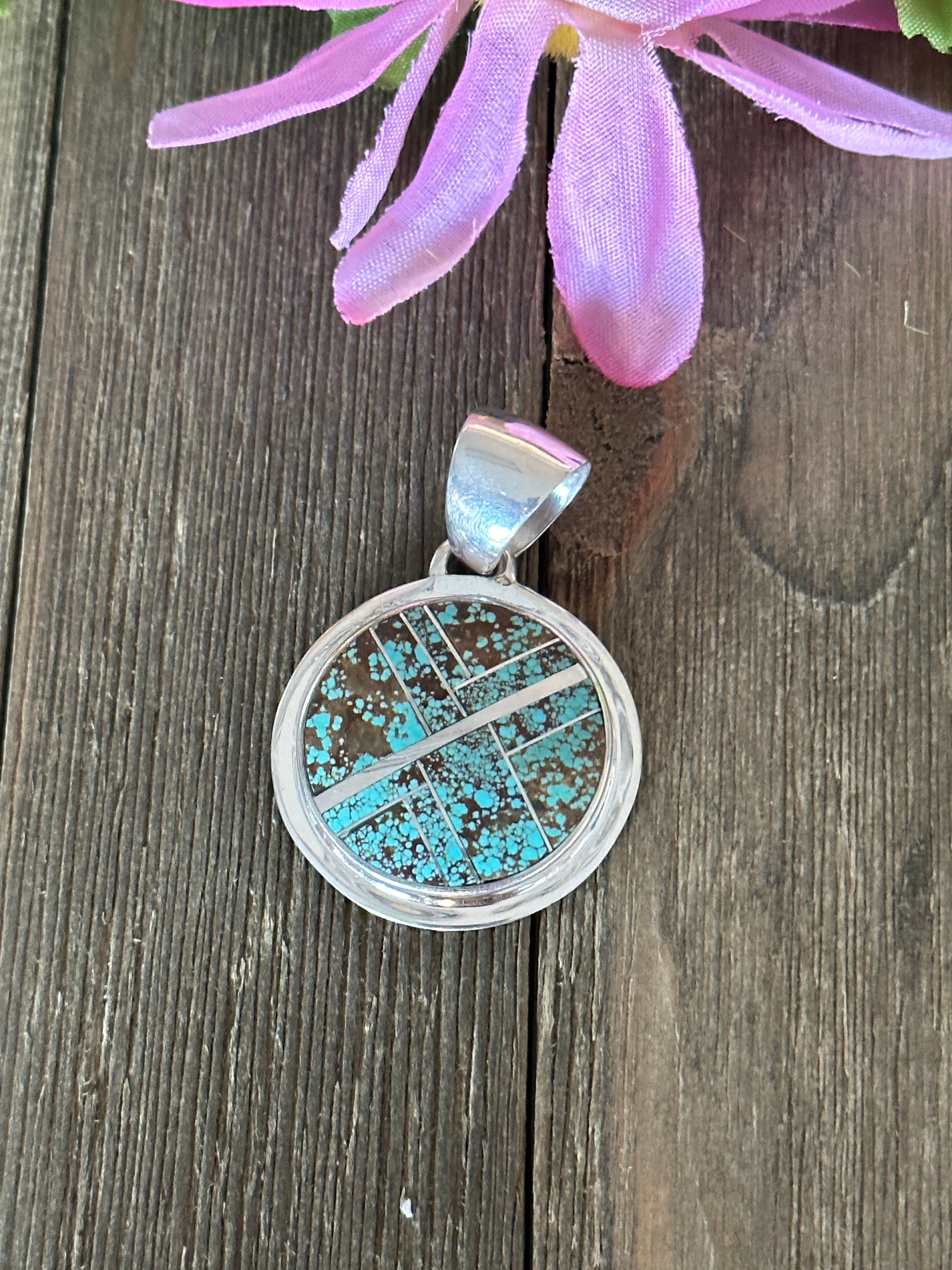 Navajo Made #8 Turquoise & Sterling Silver Pendant