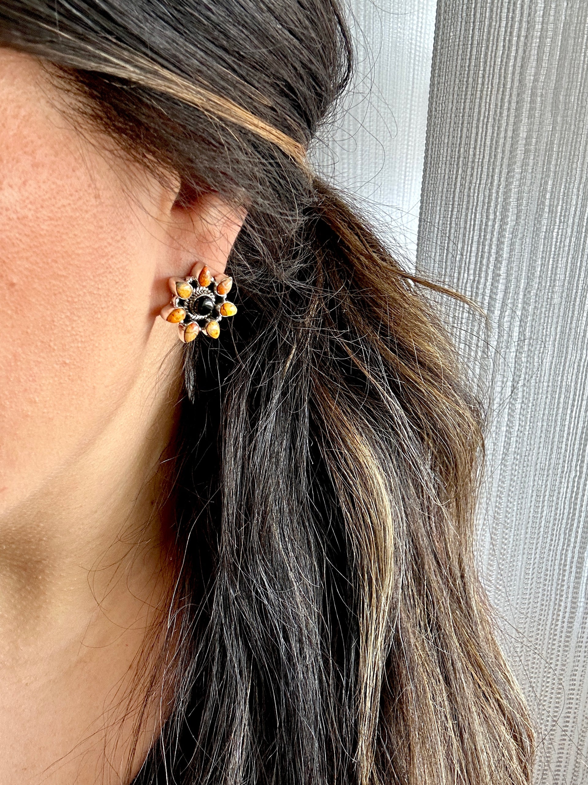 Southwest Handmade Multi Stone & Sterling Silver Post Earrings